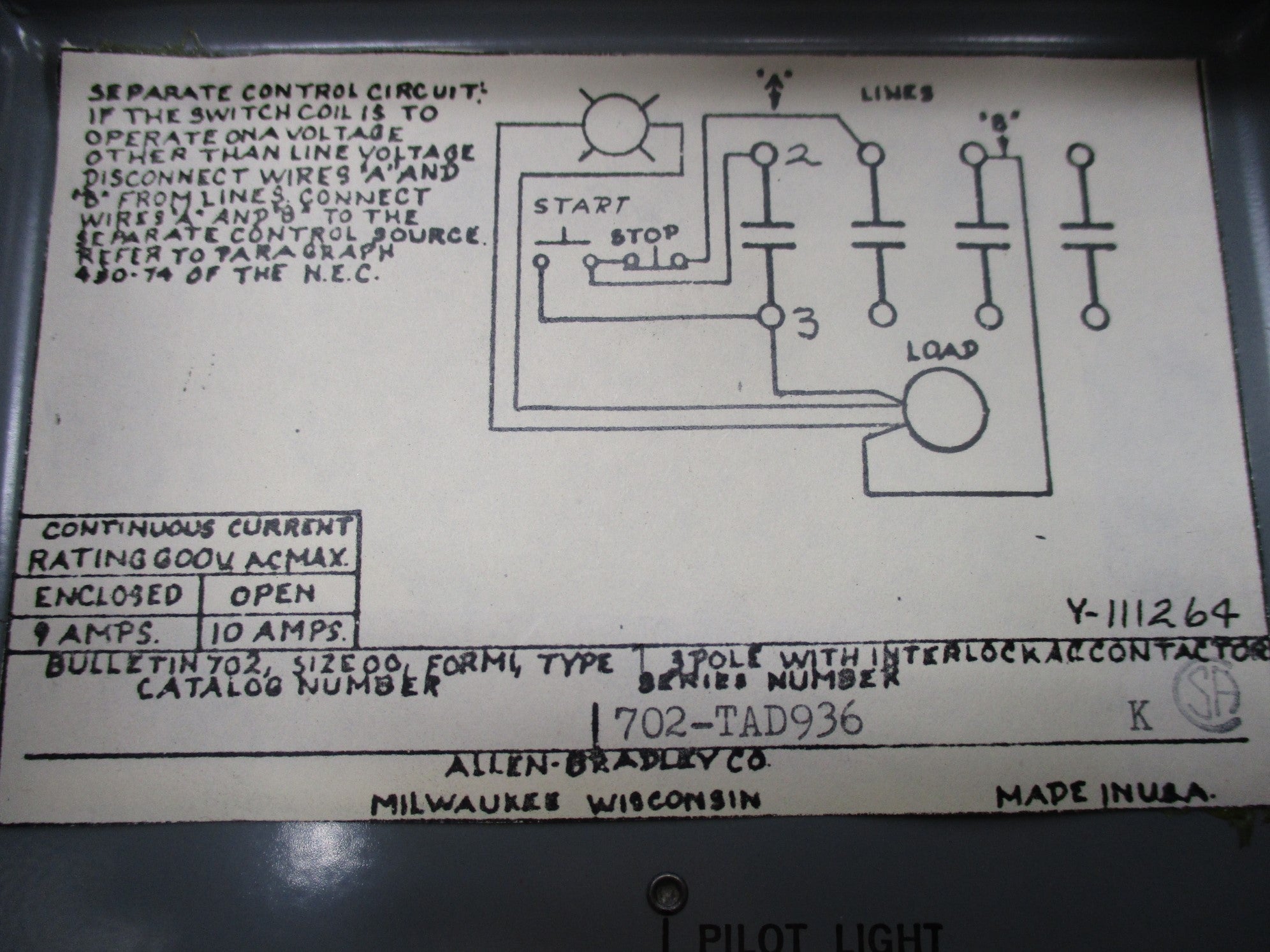 INDUSTRIAL SPARE PART 702-TAD936 SER. K 120V NSMP