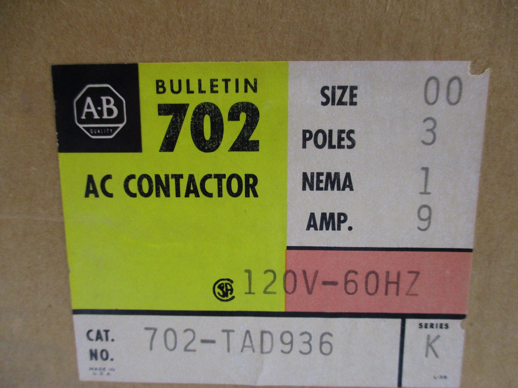 INDUSTRIAL SPARE PART 702-TAD936 SER. K 120V NSMP