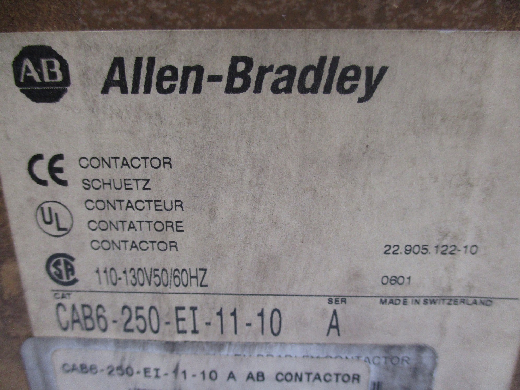 ALLEN BRADLEY CAB6-250-EI-11-10 SER. A 110/130V NSMP