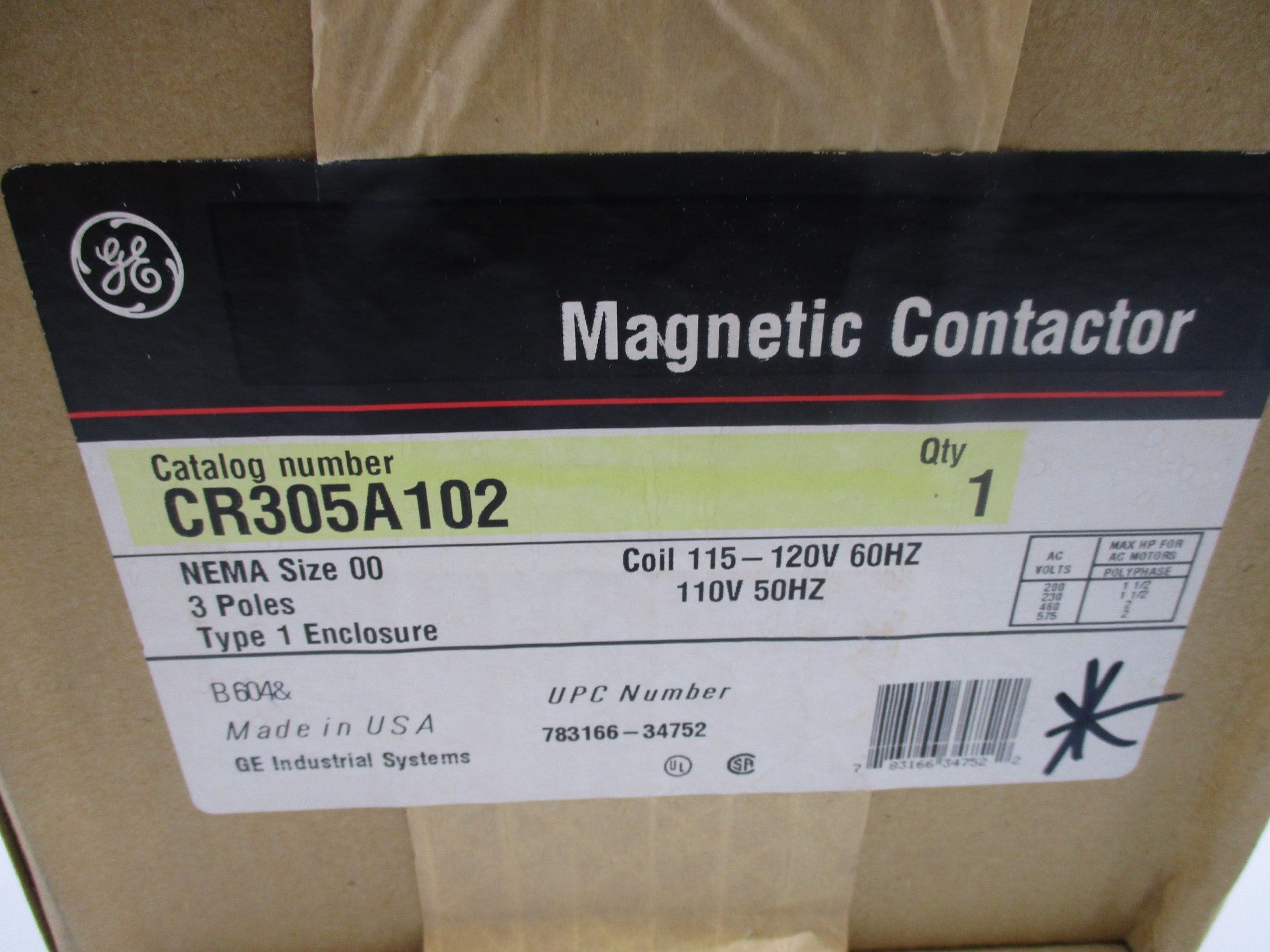 GENERAL ELECTRIC CR305A102 110/120V NSFS