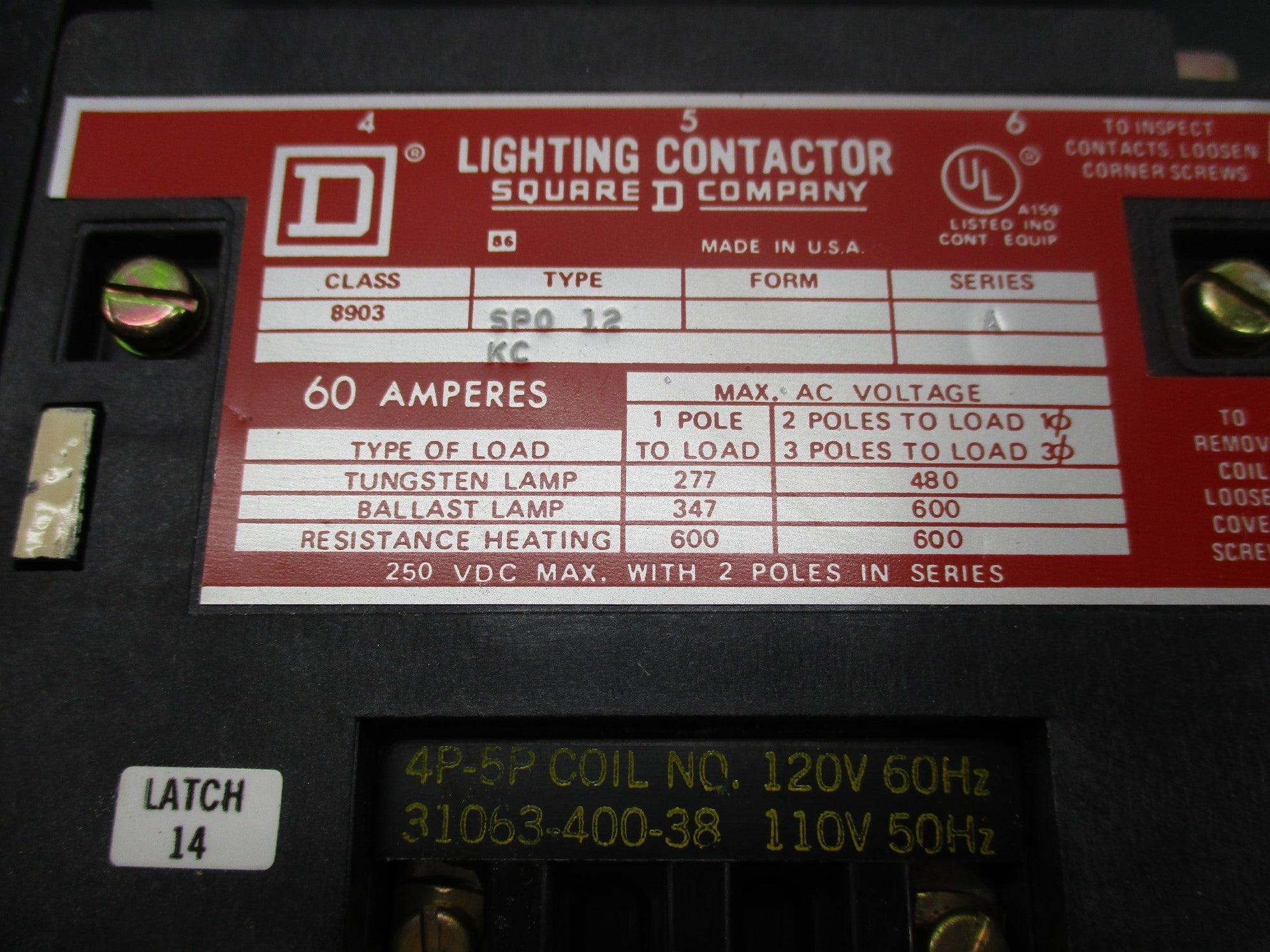 SQUARE D 8903-SPO12V02 SER. A 110/120V NSNP