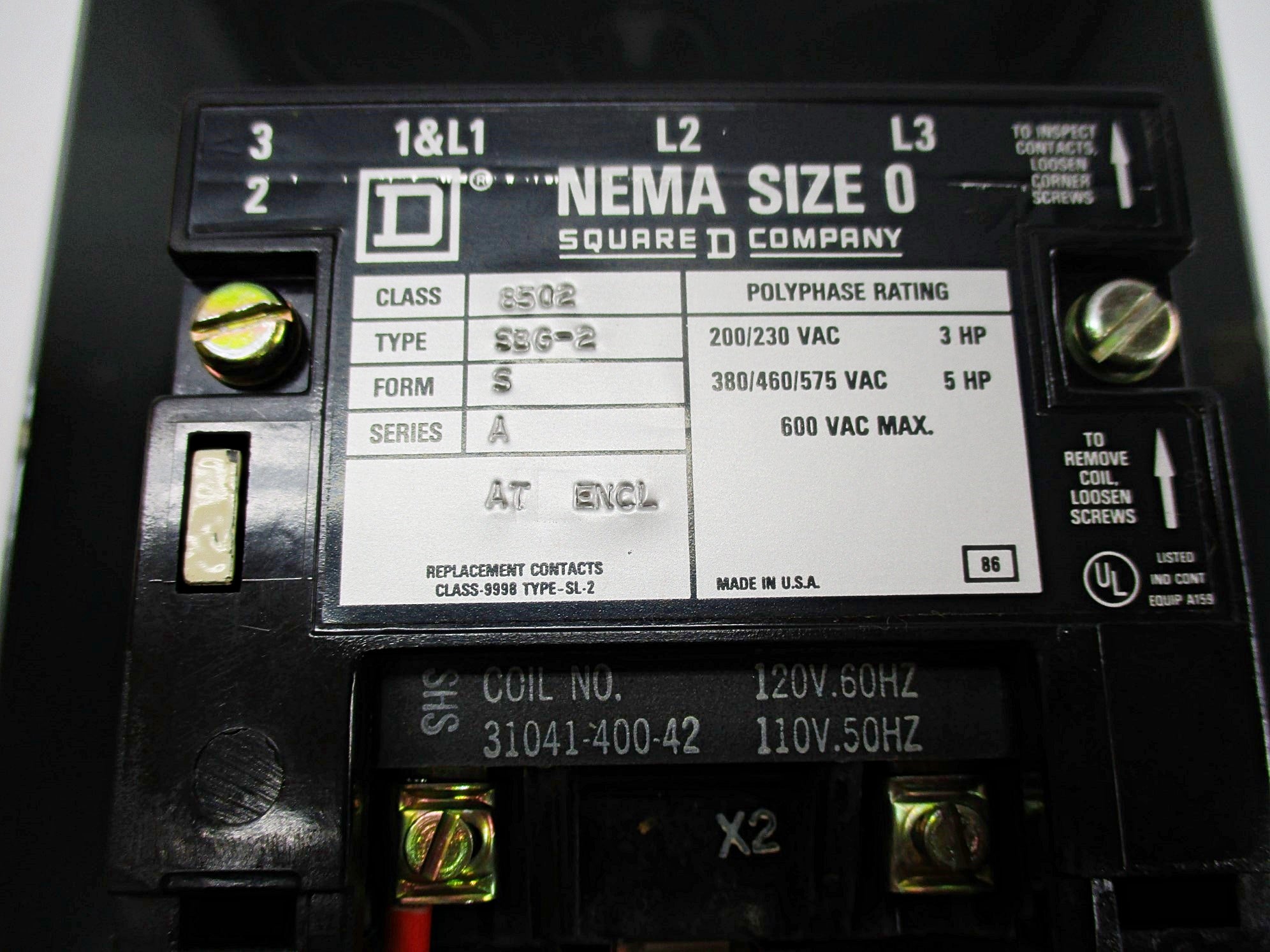 SQUARE D 8502-SBG-2V02S SER. A 110/120V NSMP