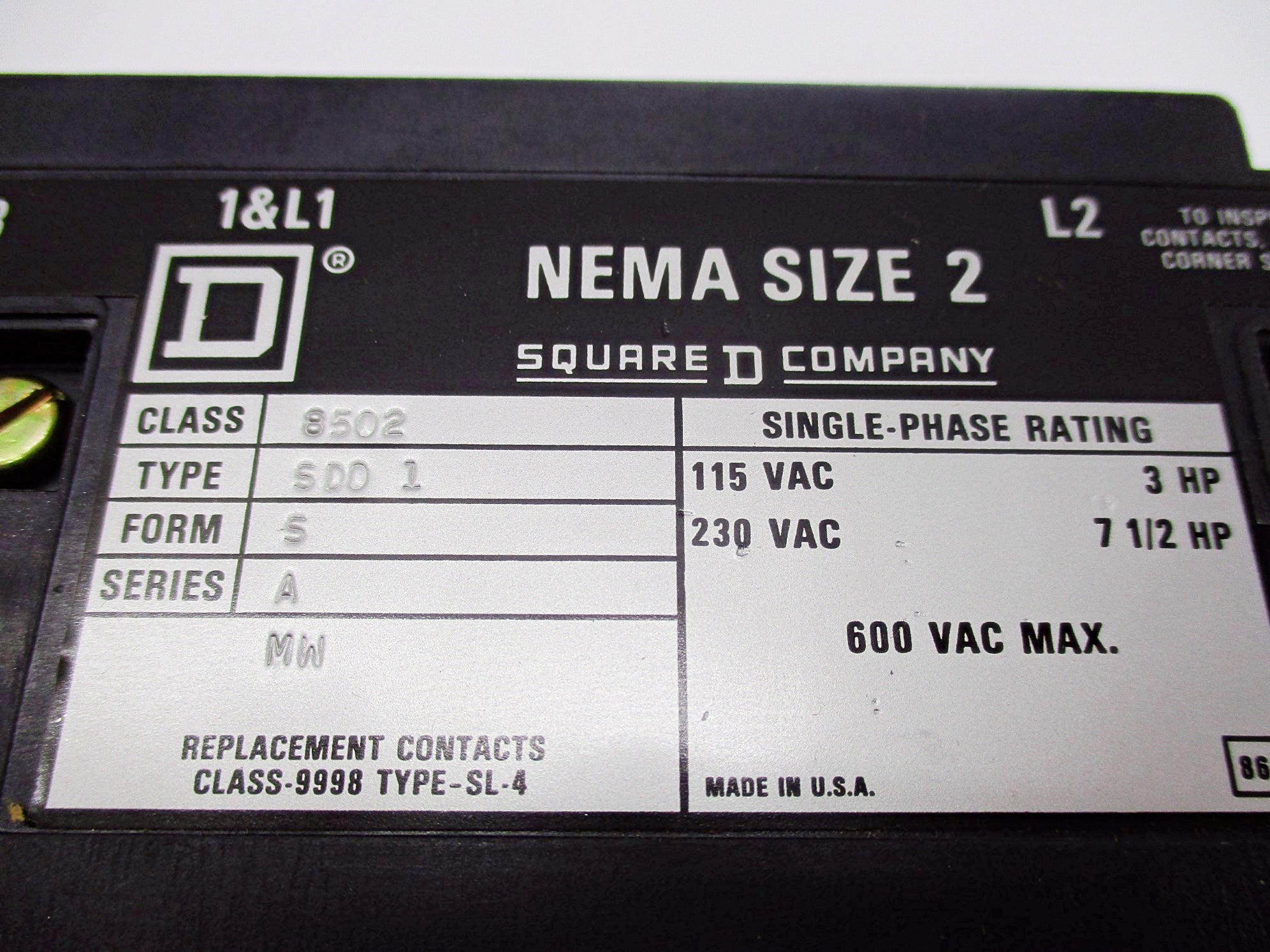 SQUARE D 8502-SDO-1V02S SER. A 110/120V UNMP