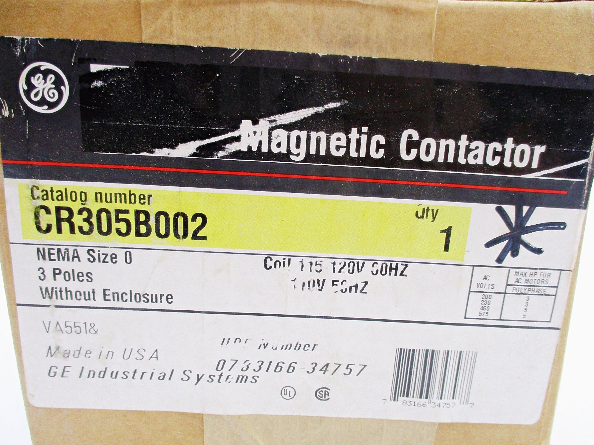 GENERAL ELECTRIC CR305B002 110/120V NSFS
