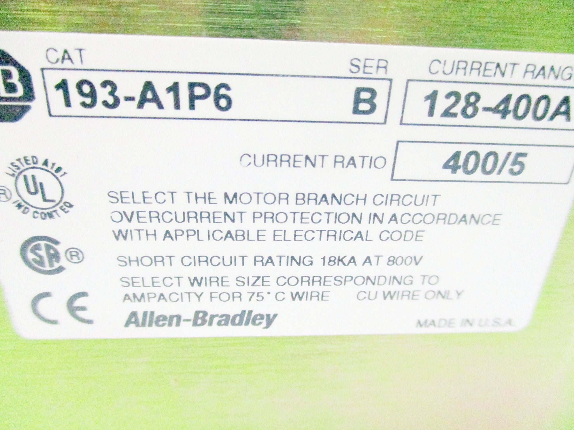 INDUSTRIAL SPARE PART 193-A1P6 SER. B 128-400A NSMP