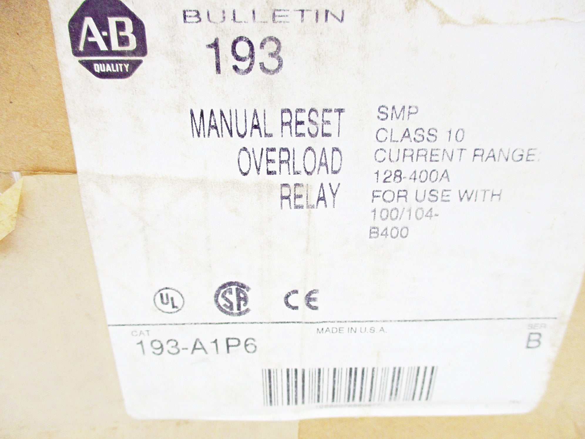 INDUSTRIAL SPARE PART 193-A1P6 SER. B 128-400A NSMP