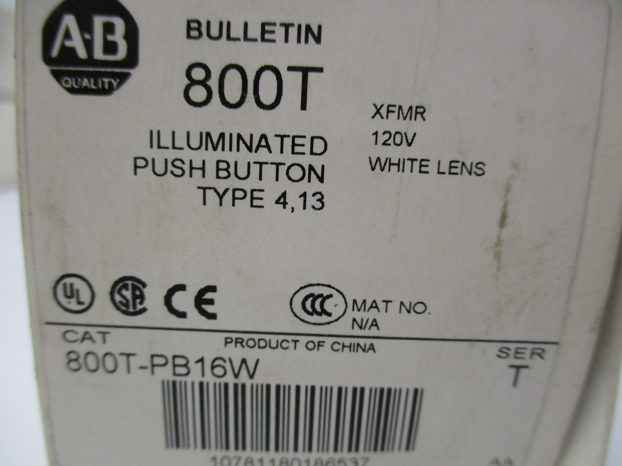 ALLEN BRADLEY 800T-PB16W SER. T (WH) NSMP