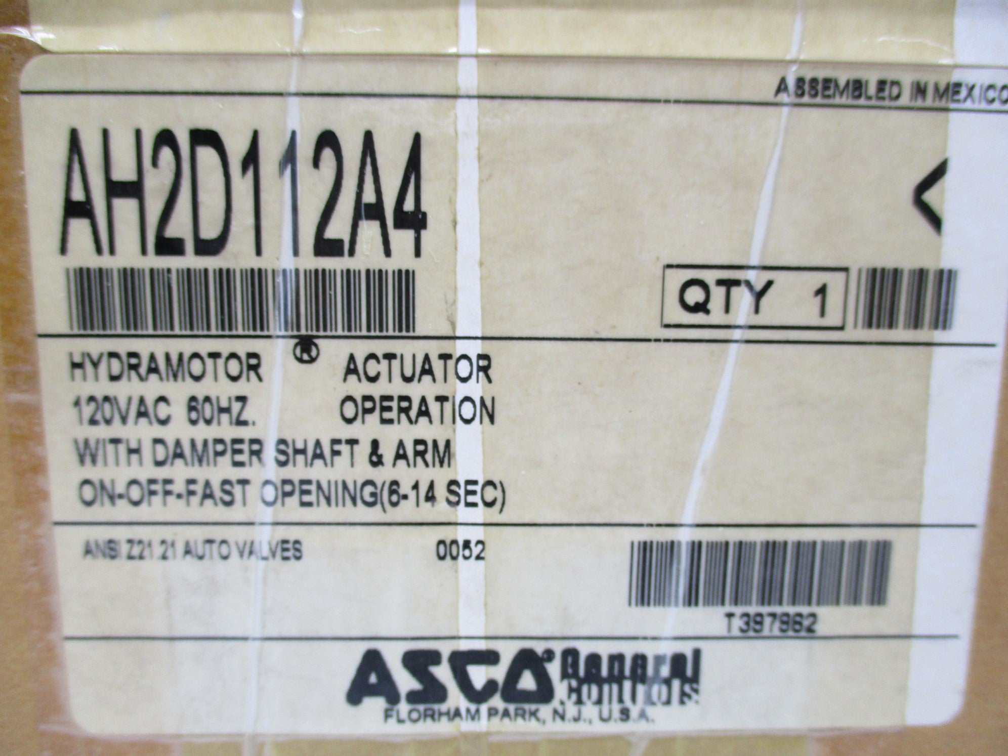 ASCO AH2D112A4 110/120V 1.85/2.25A NSMP