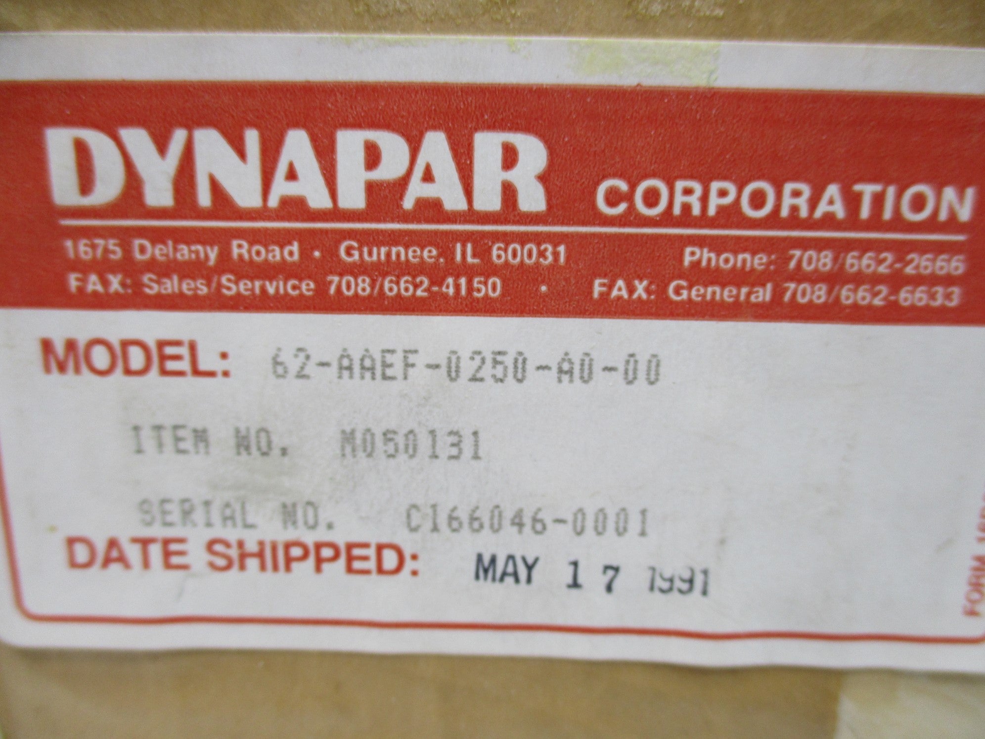 DYNAPAR M050131 62-AAEE-0250-A0-00 NSMP
