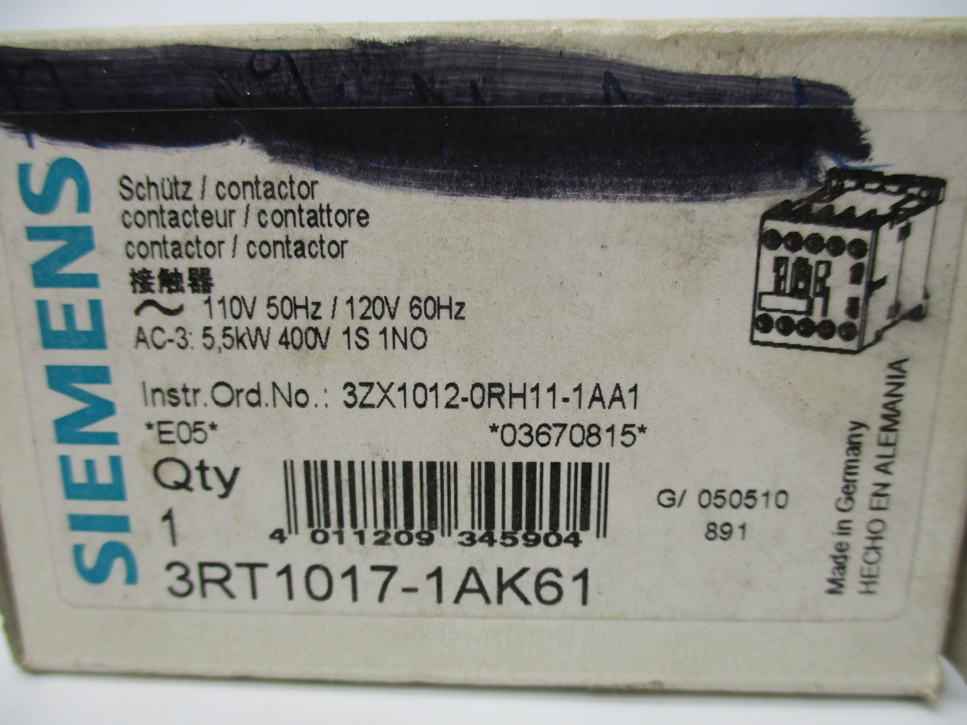 SIEMENS 3RT1017-1AK61 110/120V 20A NSMP