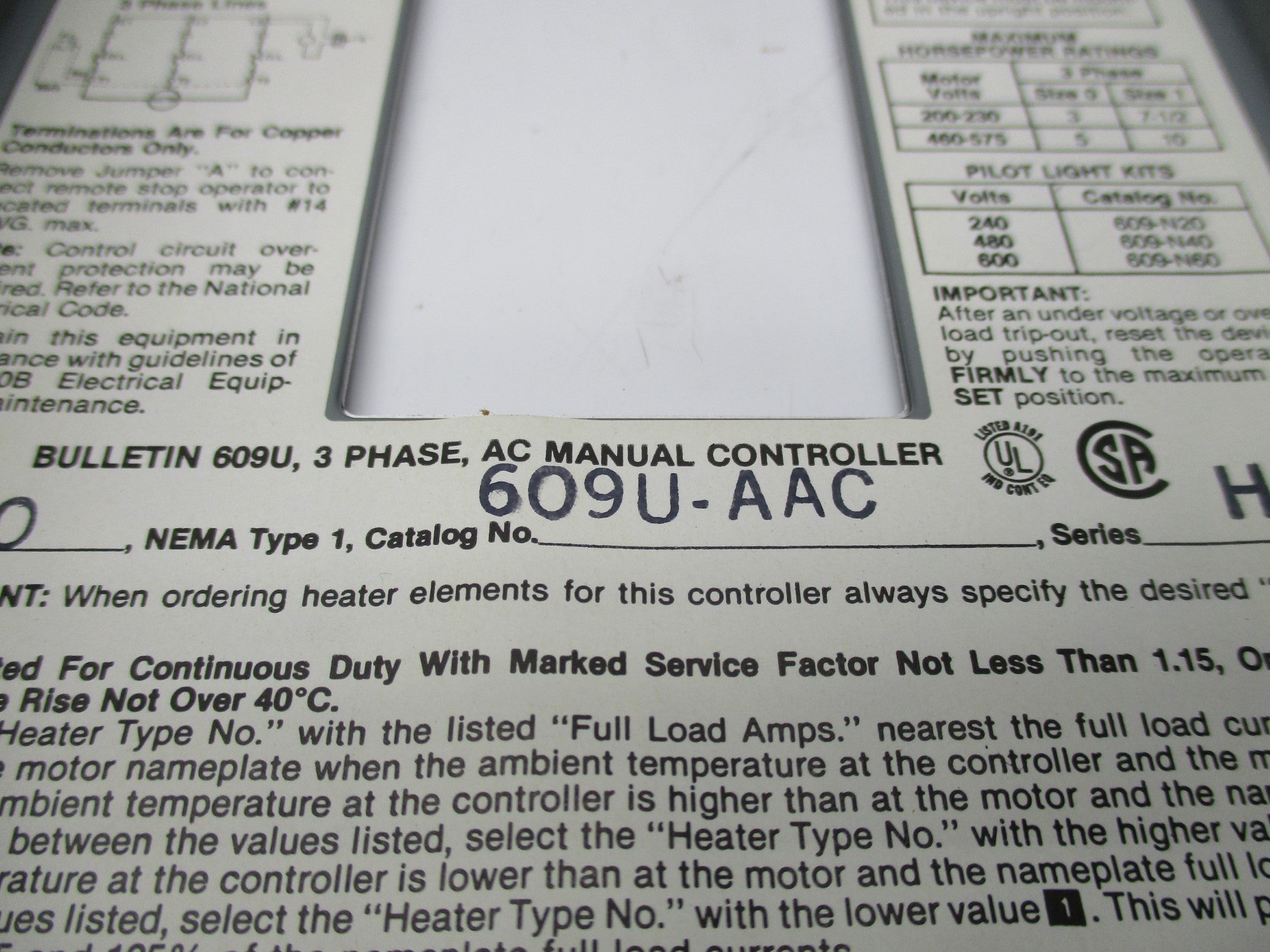 INDUSTRIAL SPARE PART 609U-AAC SER. H (BR/WH) NSMP