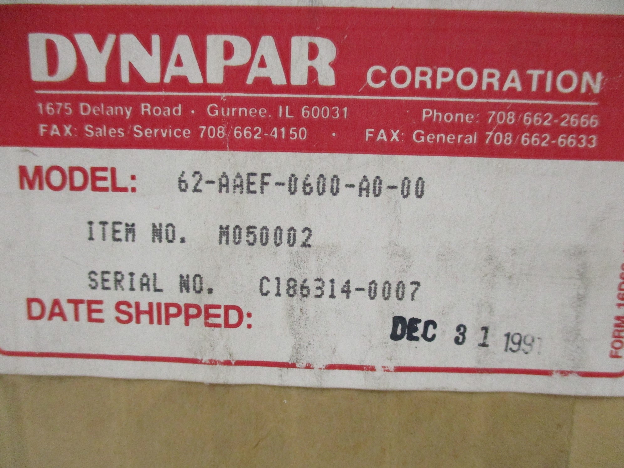 DYNAPAR 62-AAEF-0600-A0-00 NSMP