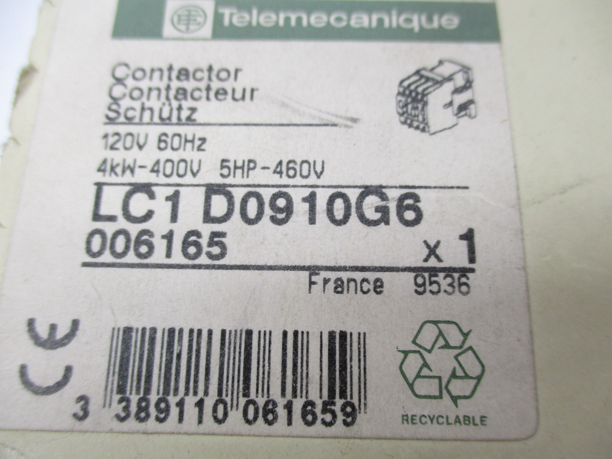 TELEMECANIQUE LC1D0910G6 120V NSMP