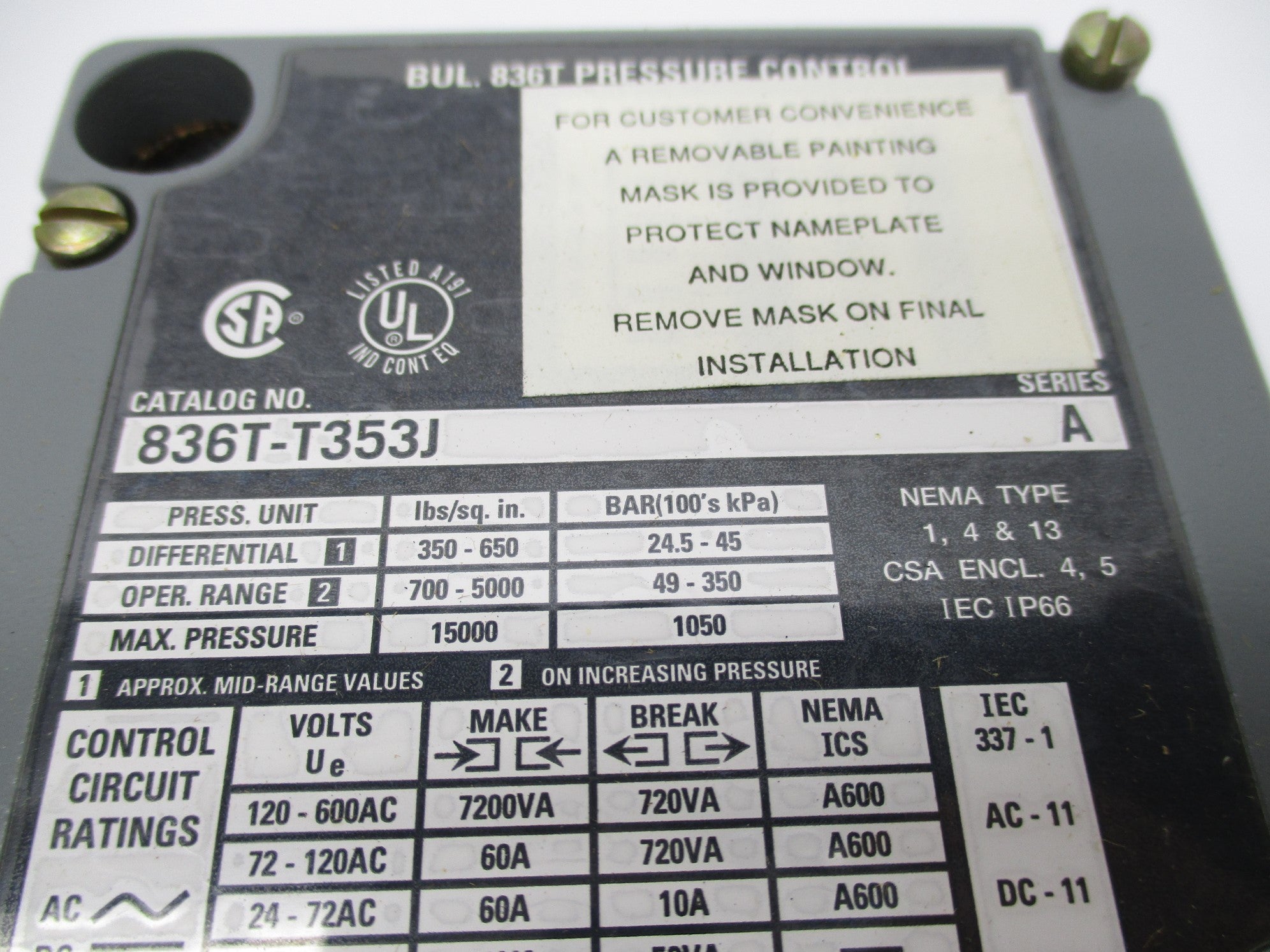 ALLEN BRADLEY 836T-T353J SER. A (BR/WH) NSMP