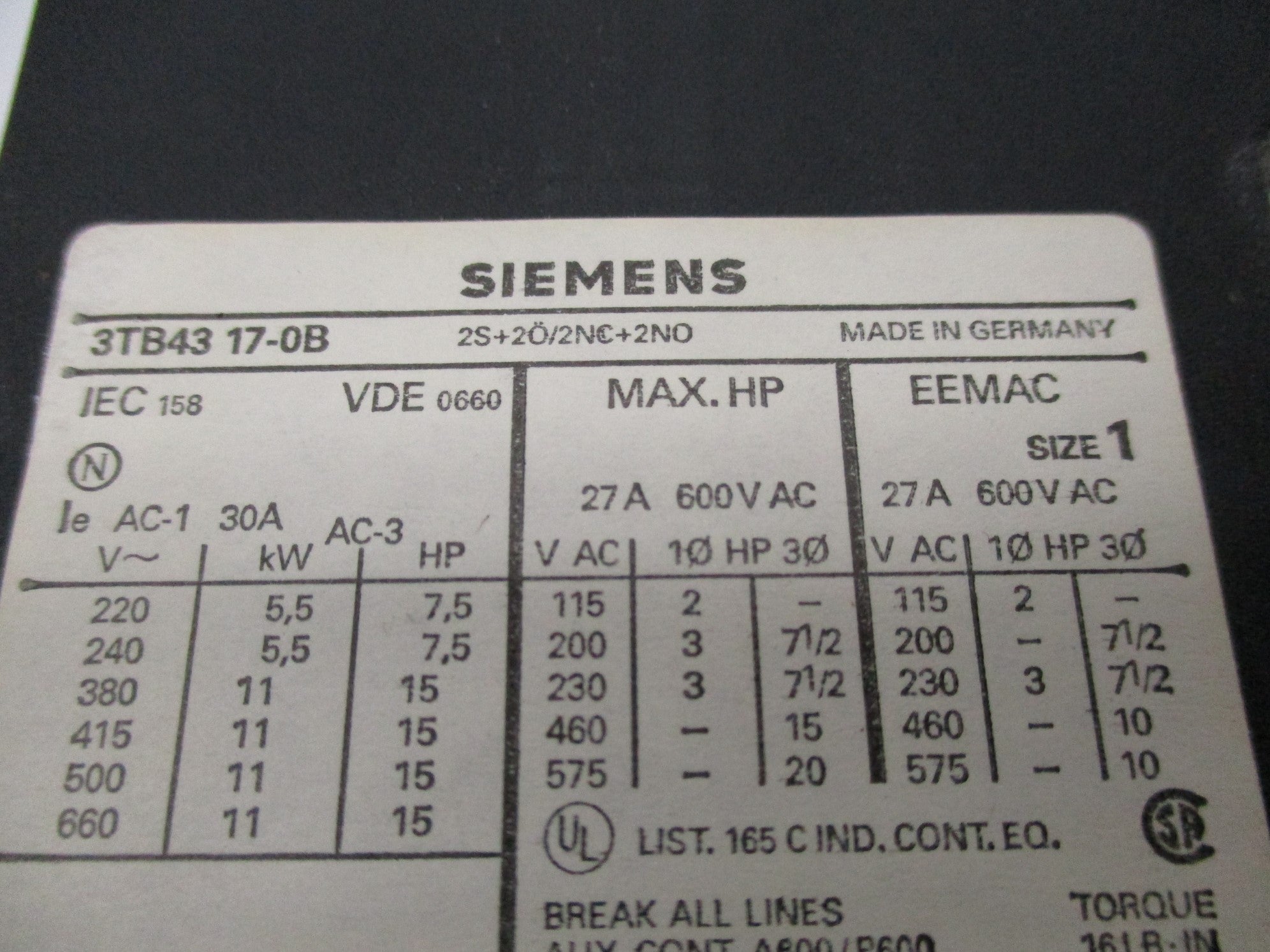 SIEMENS 3TB4317-0B 24V NSNP