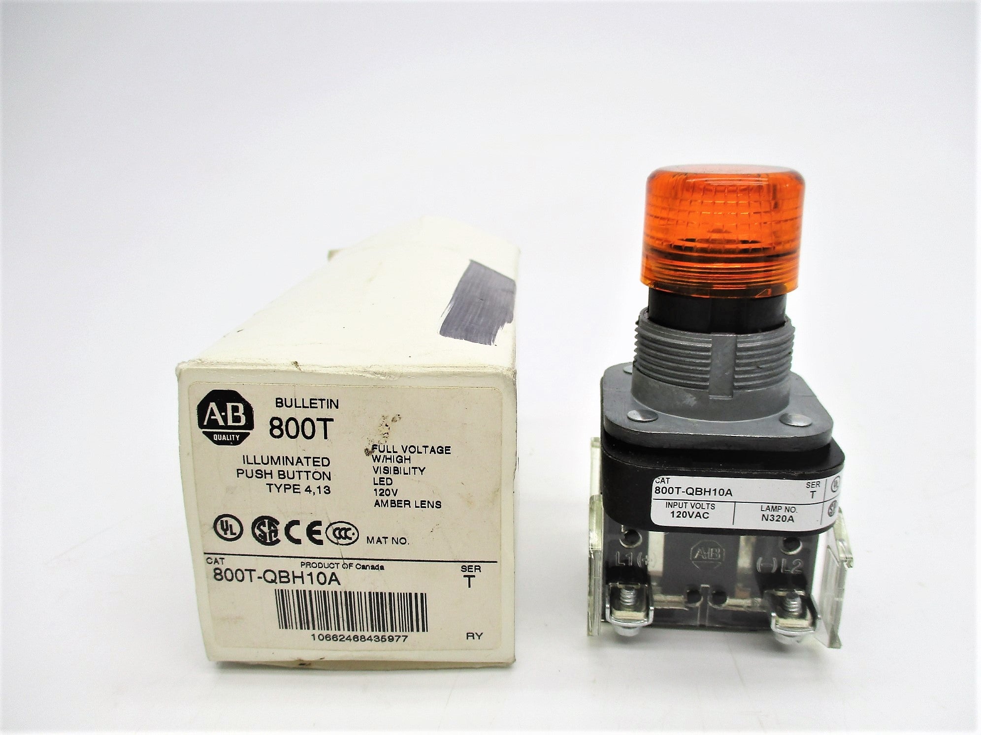 ALLEN BRADLEY 800T-QBH10A SER. T 120VAC/DC (WH) NSMP