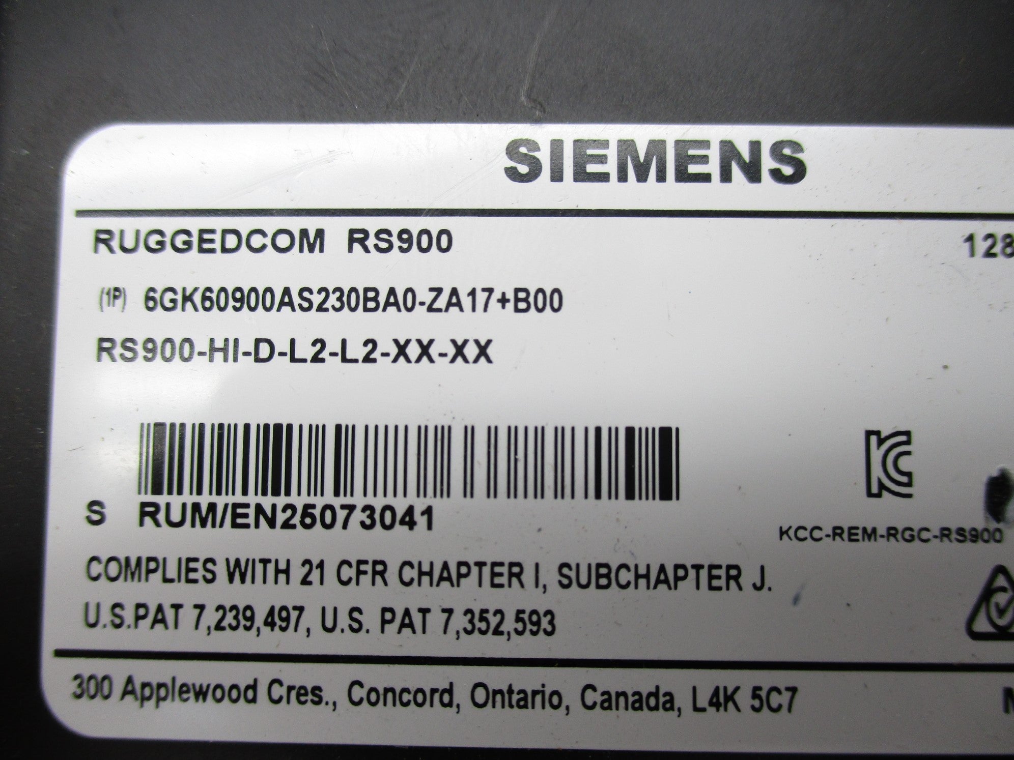 SIEMENS 6GK60900AS230BA0-ZA17+B00 RS900-HI-D-L2-L2-XX-XX NSNP