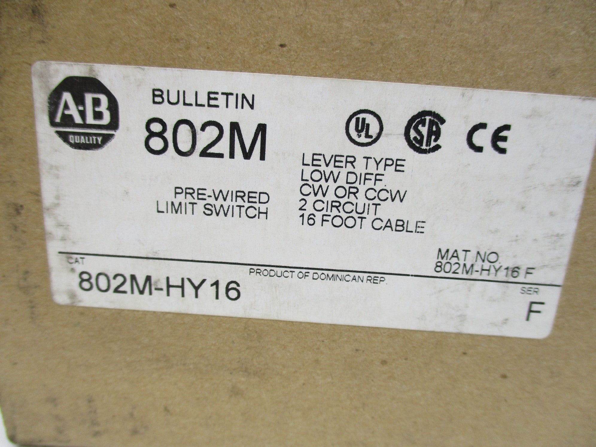 ALLEN BRADLEY 802M-HY16 SER. F (BR/WH) NSMP