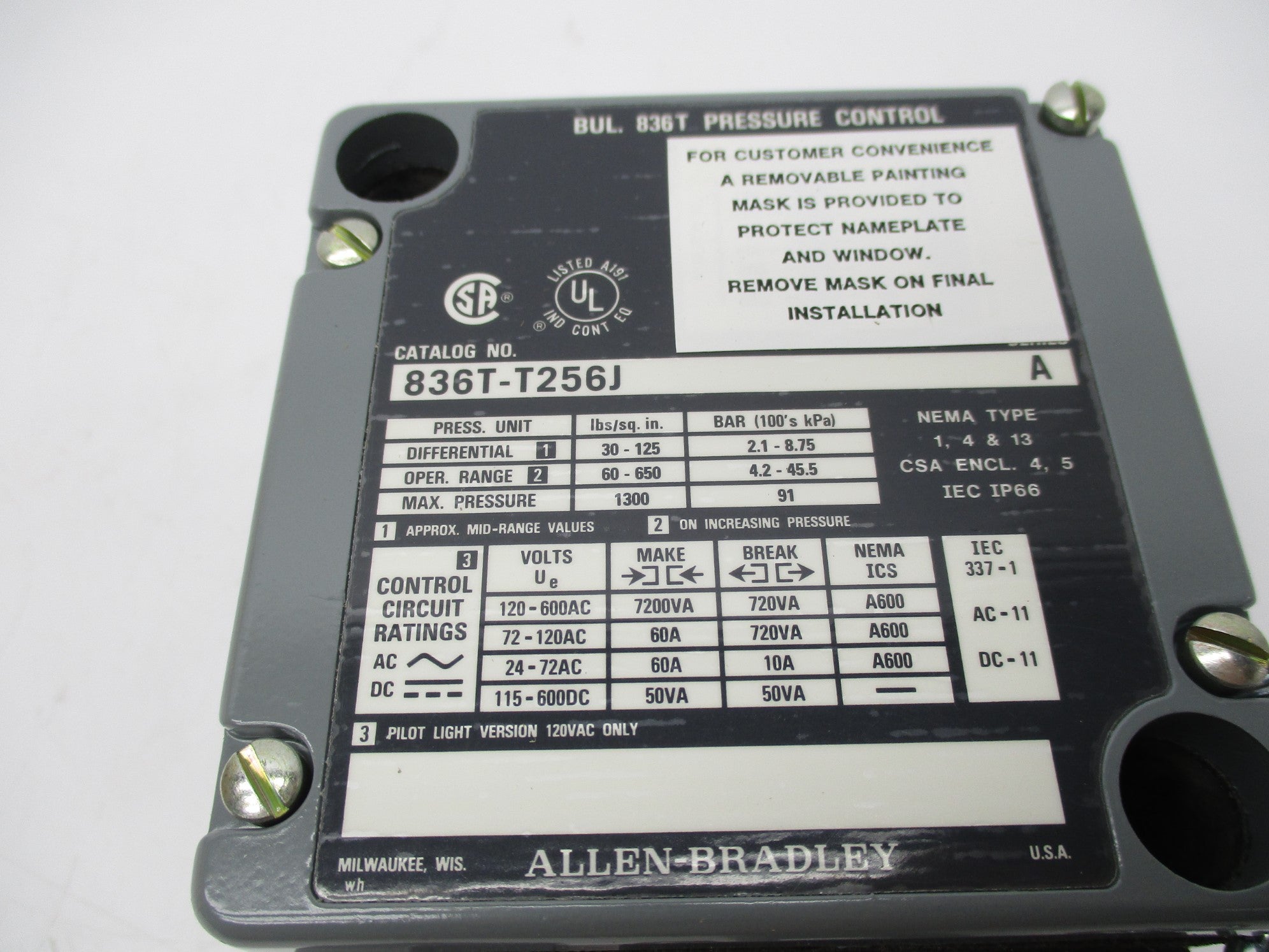 ALLEN BRADLEY 836T-T256J SER. A NSNP