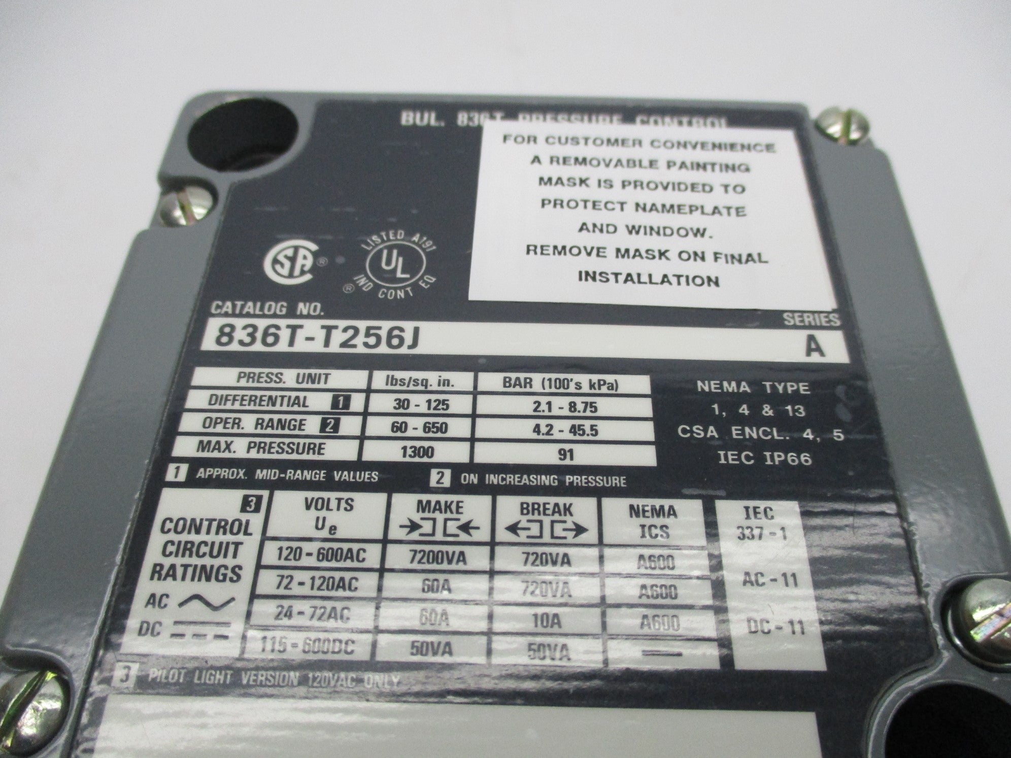 ALLEN BRADLEY 836T-T256J SER. A (BR/YL) NSMP