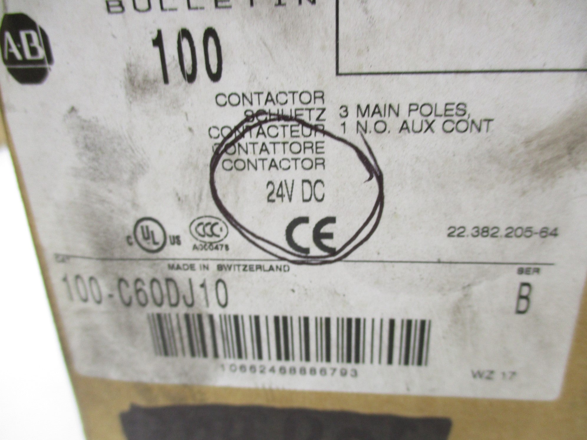 ALLEN BRADLEY 100-C60DJ10 SER. B 24VDC 100A (BR/WH) NSMP