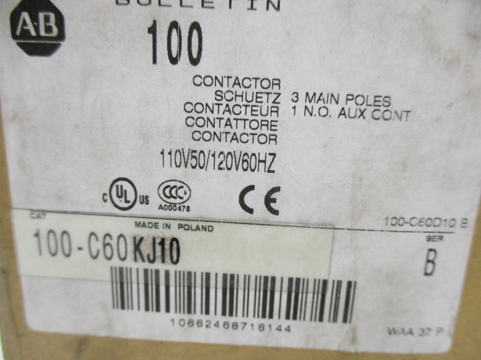 ALLEN BRADLEY 100-C60KJ10 SER. B 110/120V (BR/WH) NSMP