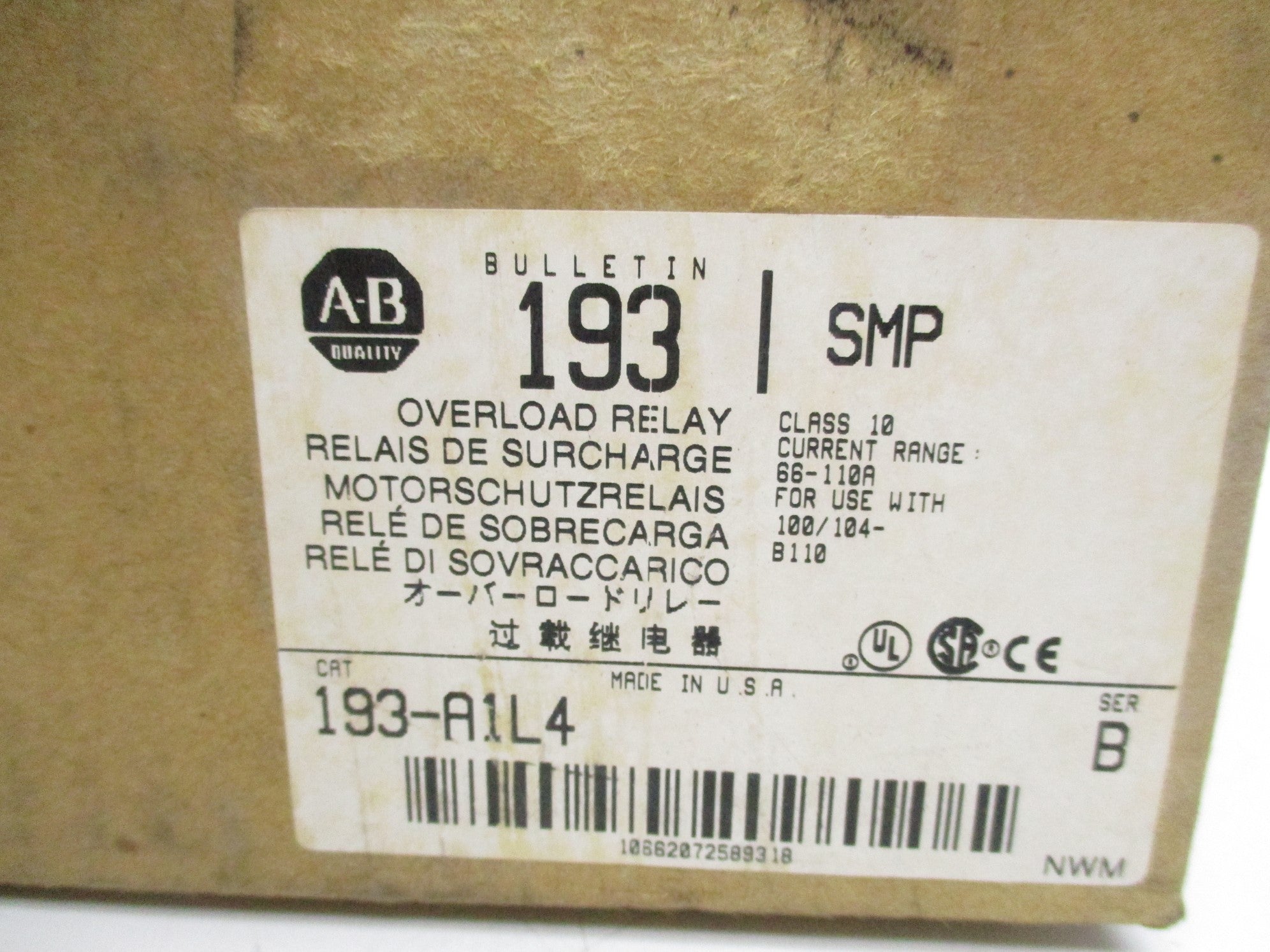 ALLEN BRADLEY 193-A1L4 SER. B 66-110A (BR/WH) NSMP