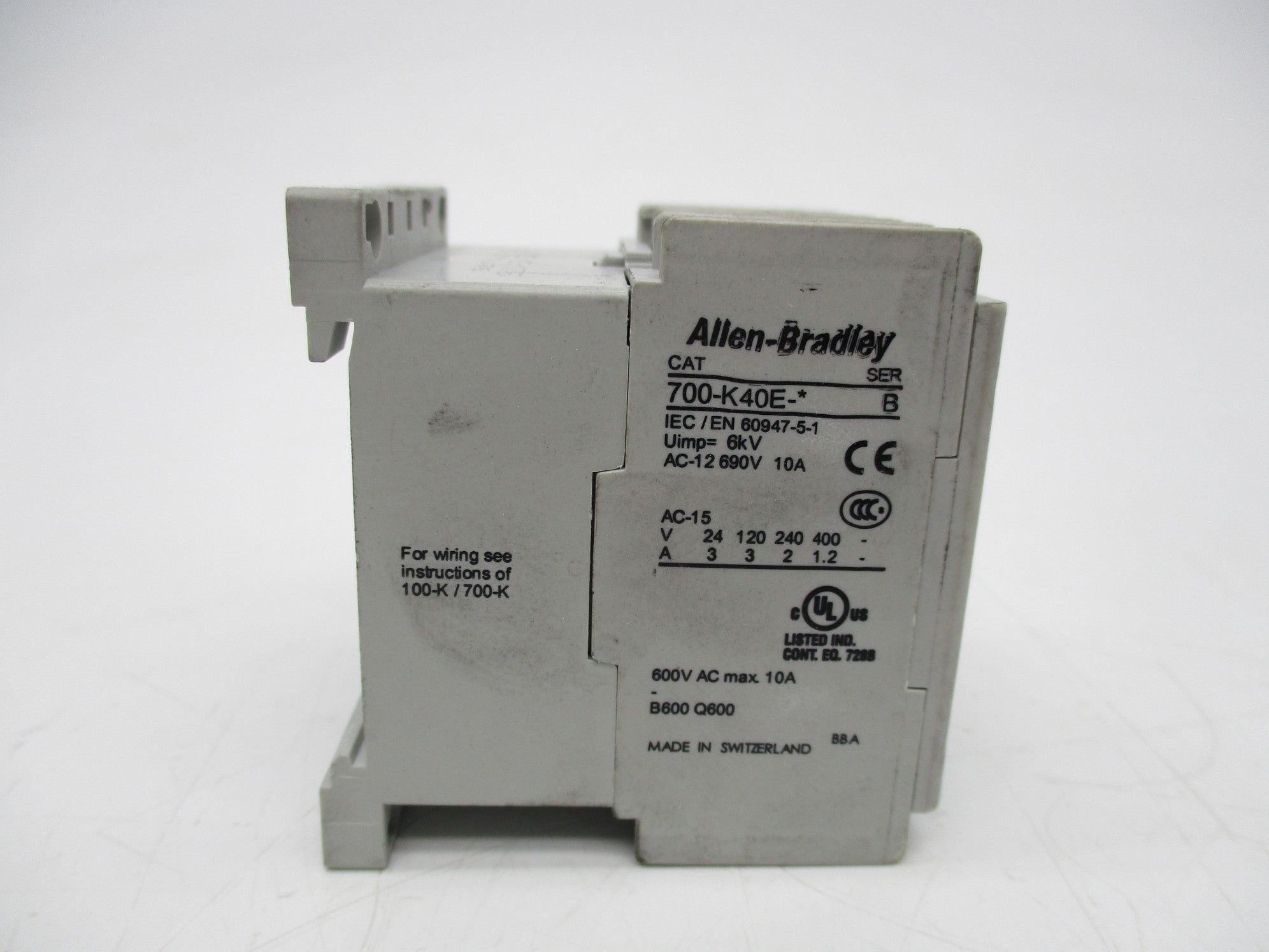 ALLEN BRADLEY 700-K40E-ZD SER. B 110VDC 10A (WH) NSMP