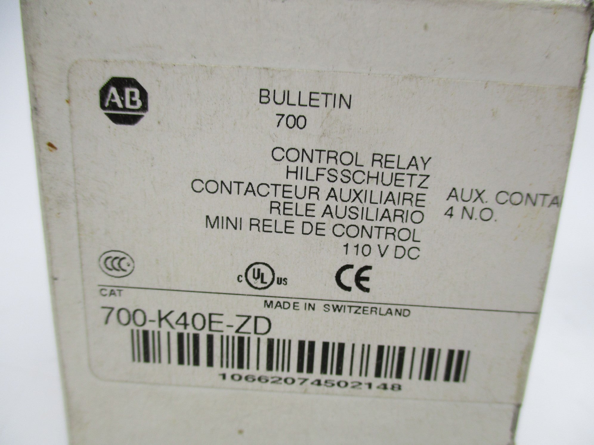 ALLEN BRADLEY 700-K40E-ZD SER. B 110VDC 10A (WH) NSMP