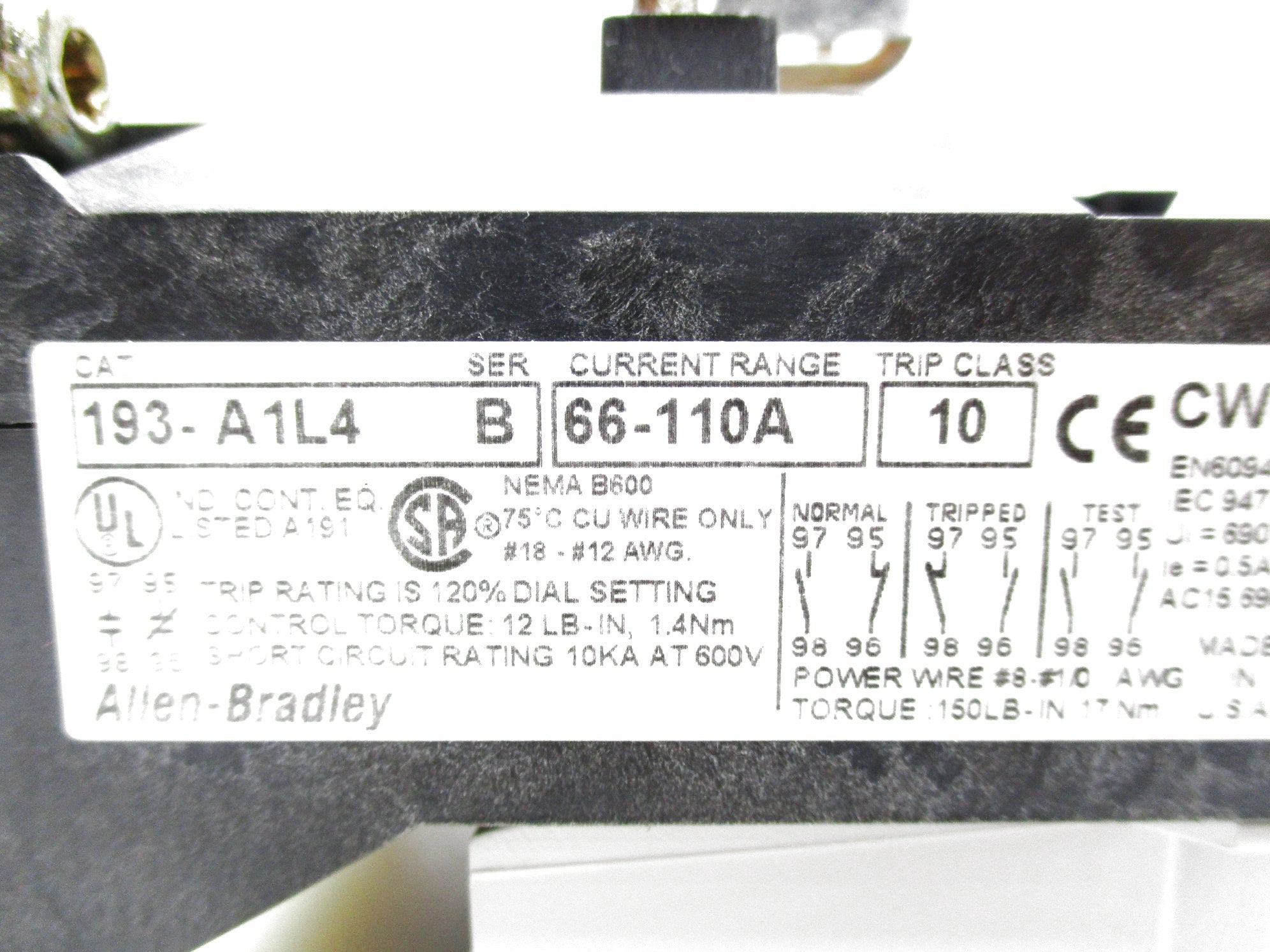 ALLEN BRADLEY 193-A1L4 SER. B 66-110A NSNP