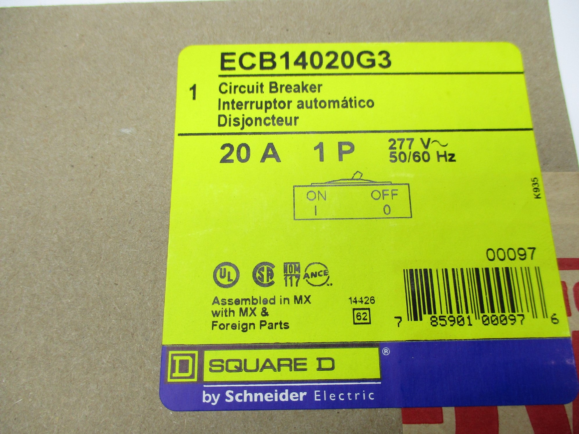 SQUARE D ECB14020G3 277V 20A NSFS