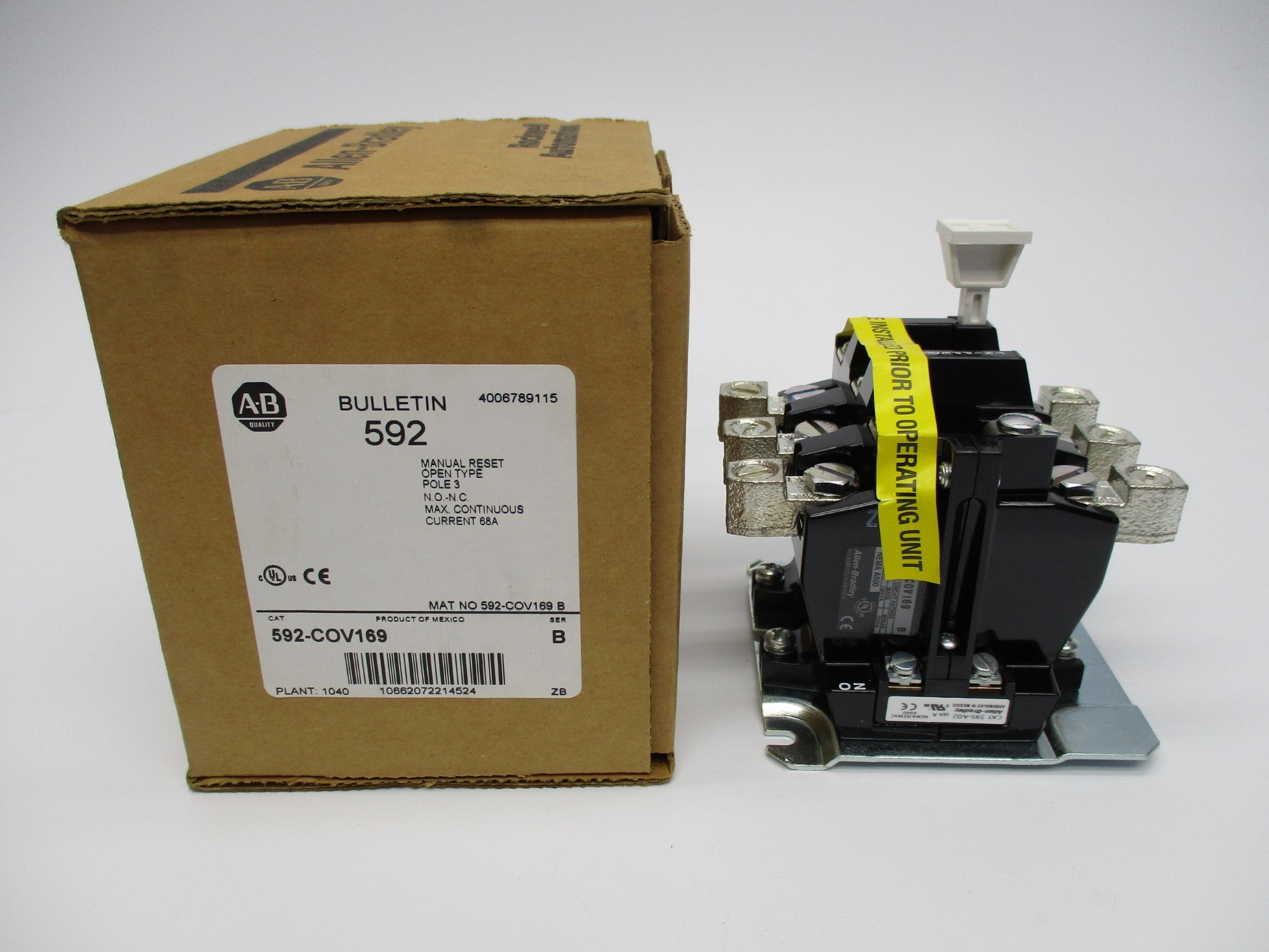 ALLEN BRADLEY 592-COV169 SER. B 68A (BR/WH) NSMP