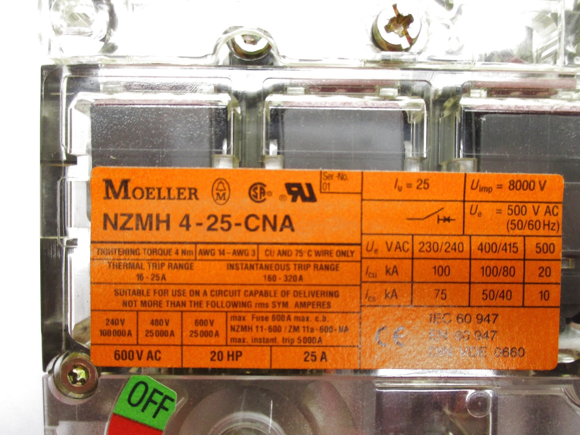 KLOCKNER MOELLER NZMH4-25-CAN 25A 600V NSNP