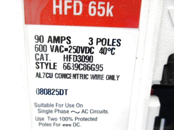 CUTLER HAMMER HFD3090 SER. C 90A 600V NSMP