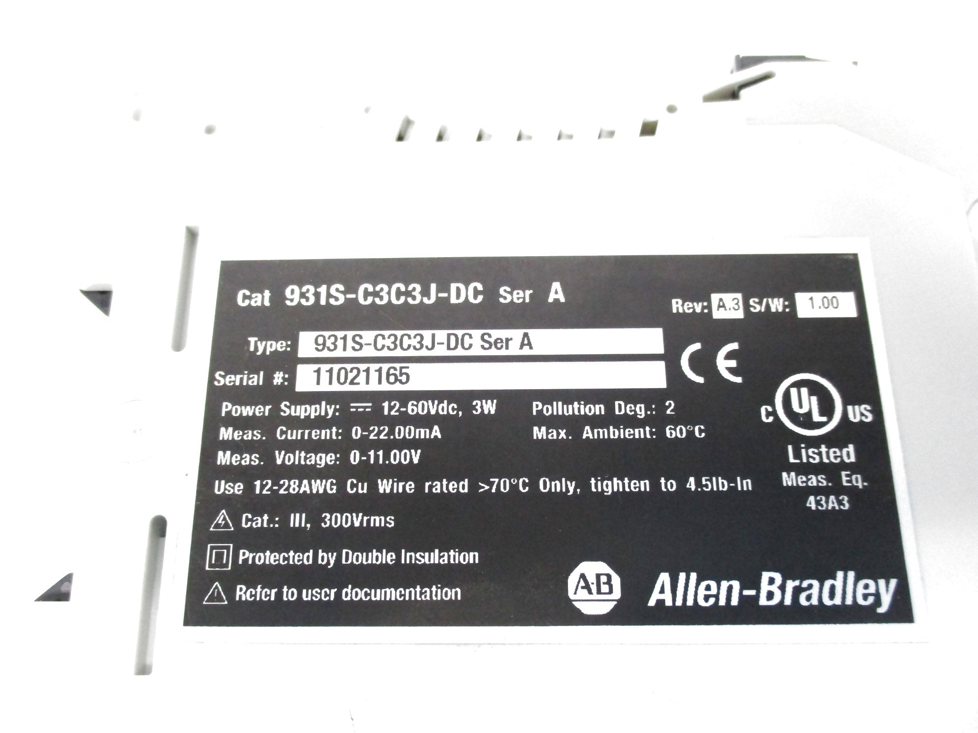 ALLEN BRADLEY 931S-C3C3J-DC SER. A (WH) NSMP