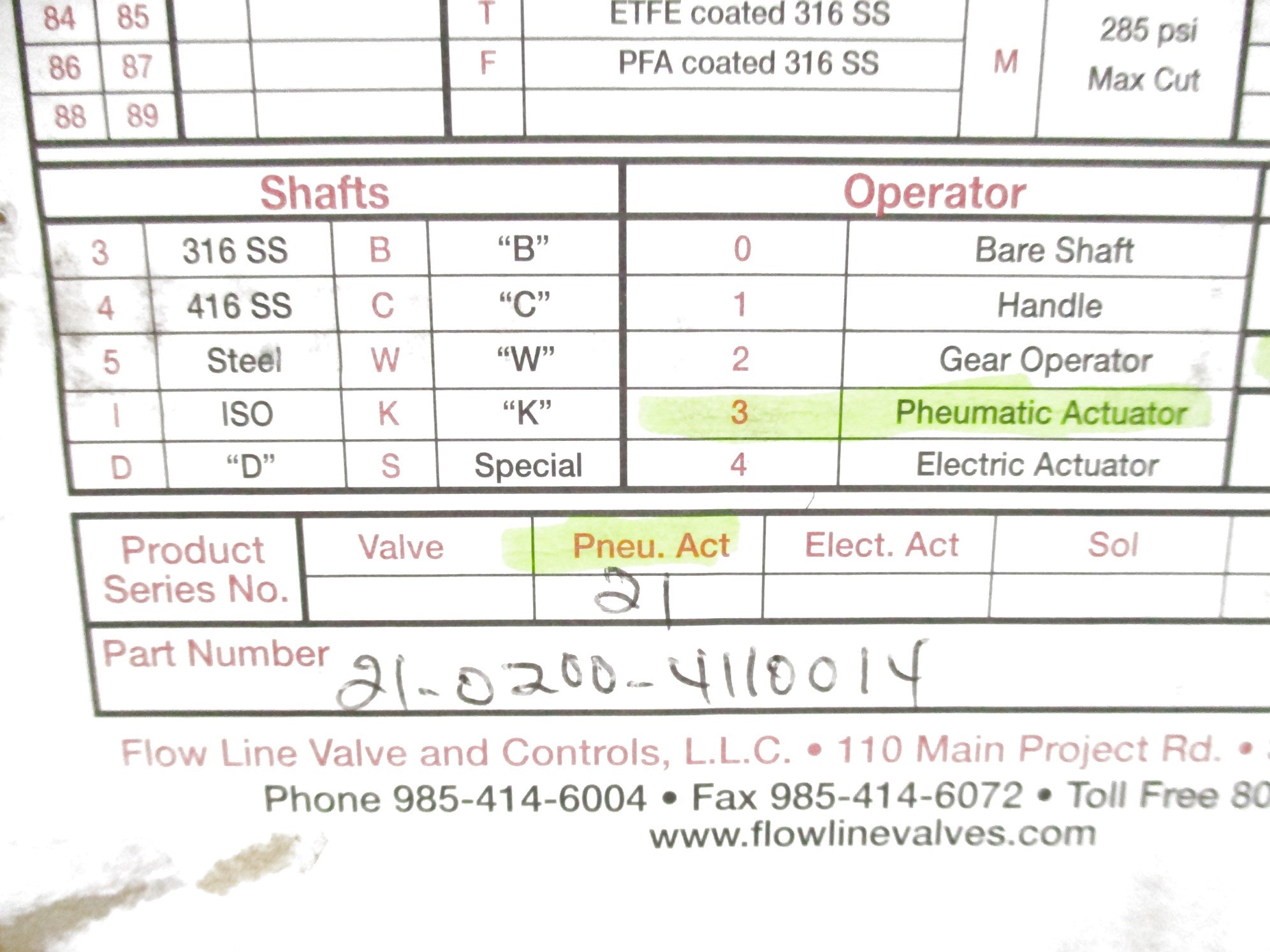 FLOW LINE CONTROLS  21-0200-4110014 NSMP