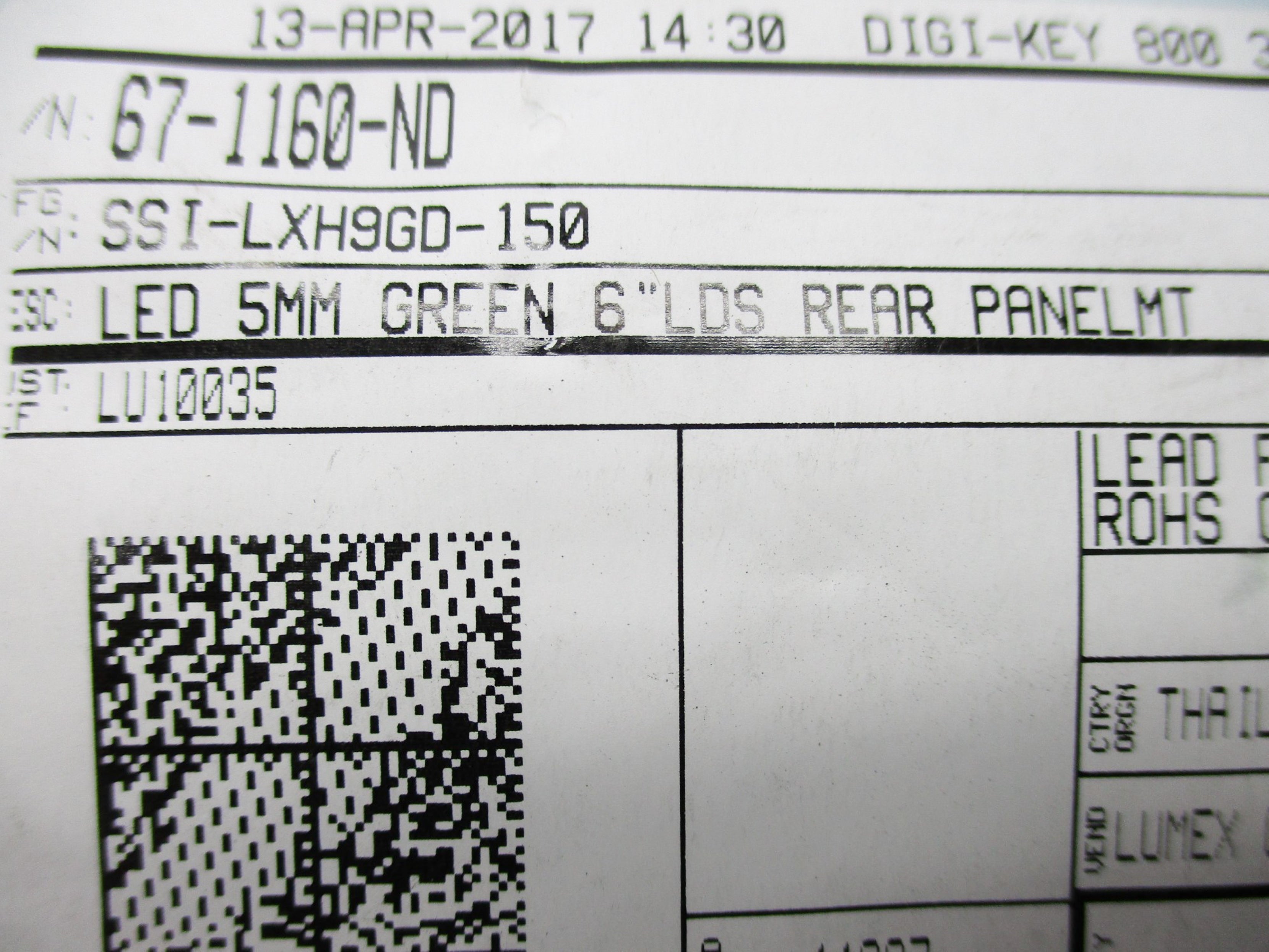 DIGI-KEY SSI-LXH9GD-150 67-1160-ND NSNP