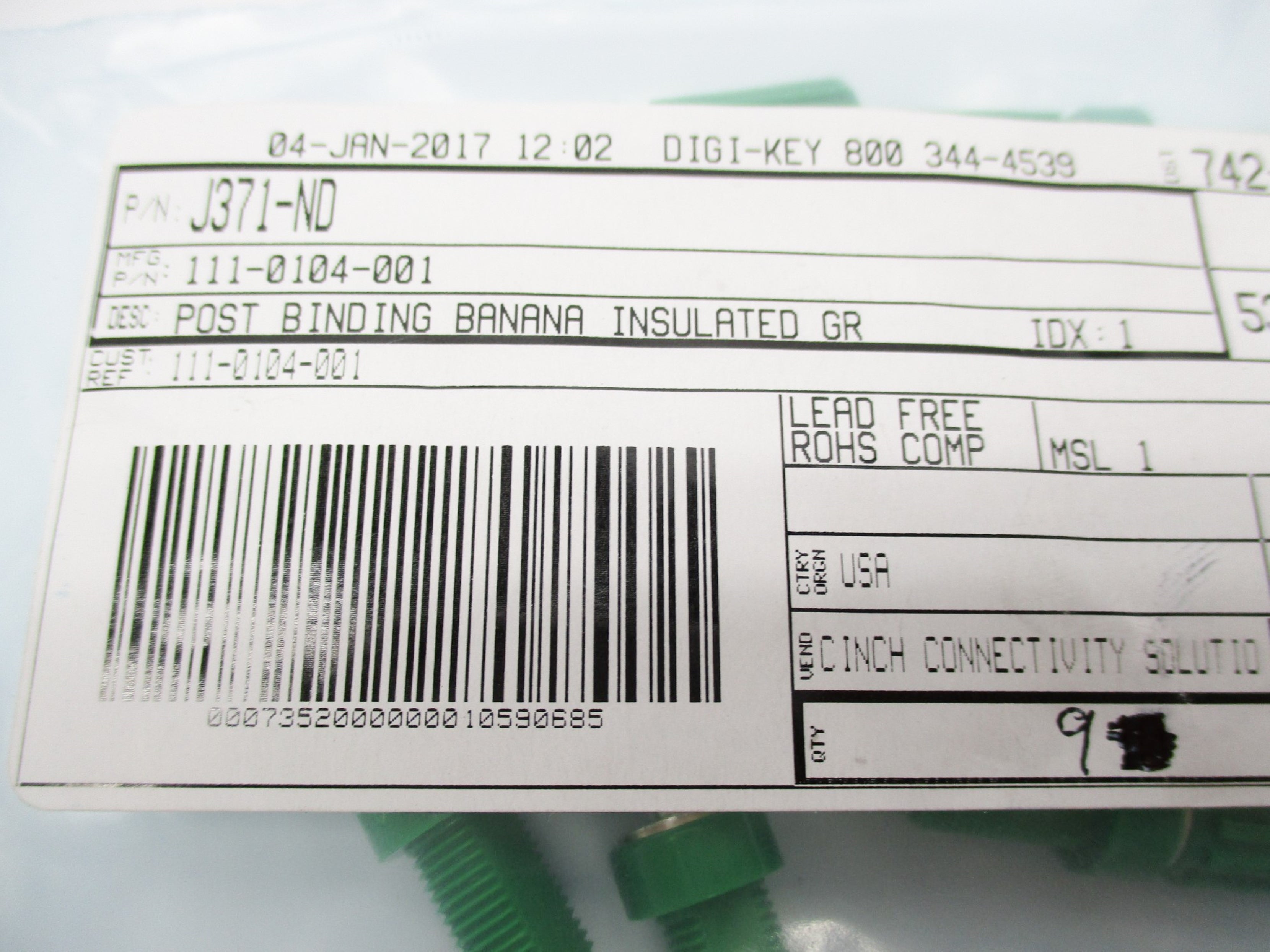 DIGI-KEY 111-0104-001 J371-ND (PKG OF 9) NSMP