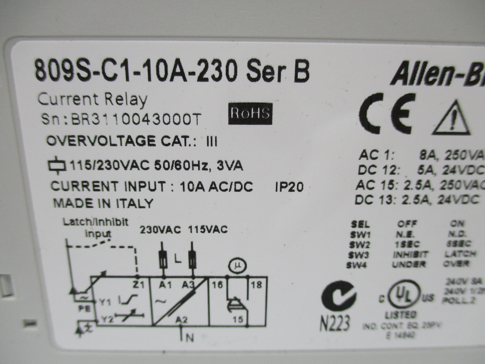 INDUSTRIAL SPARE PART 809S-C1-10A-230 SER. B 115/230VAC (WH) NSMP