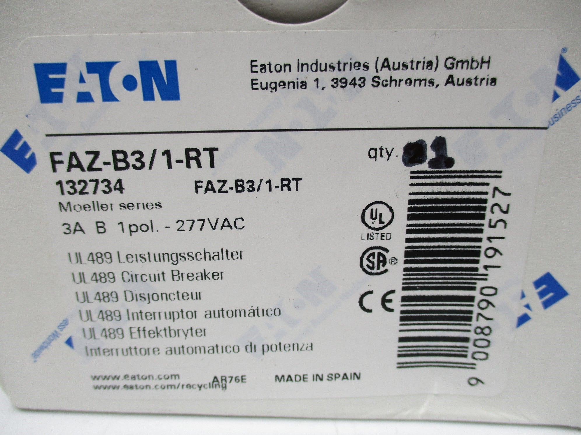 EATON FAZ-B3/1-RT 3A 277V NSMP