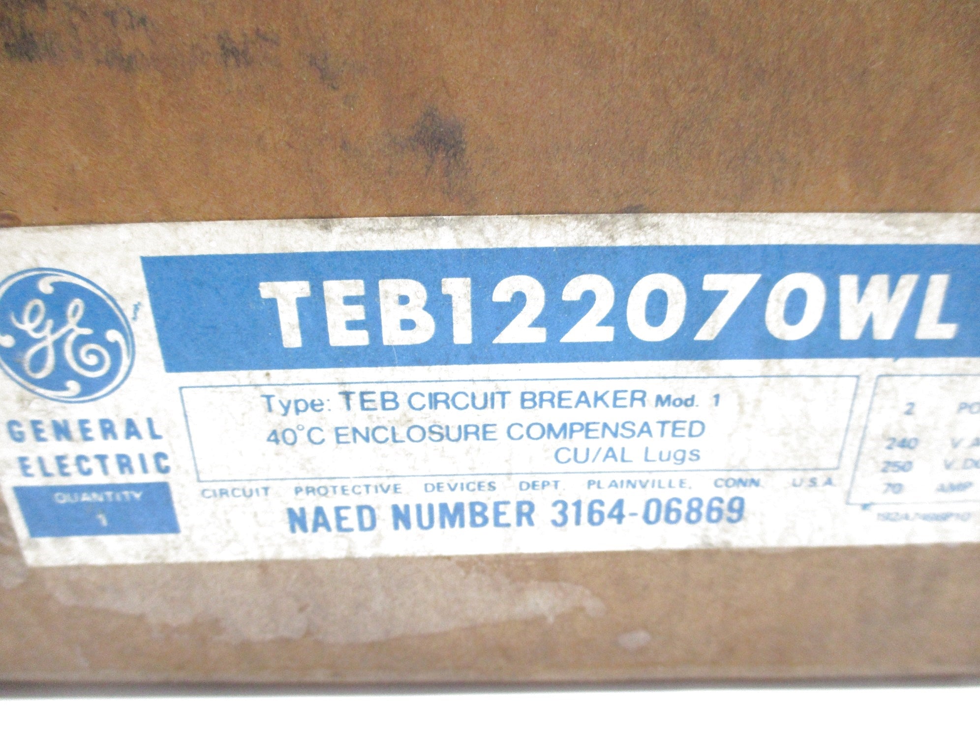 GENERAL ELECTRIC TEB122070WL 70A 240VAC 250VDC NSMP
