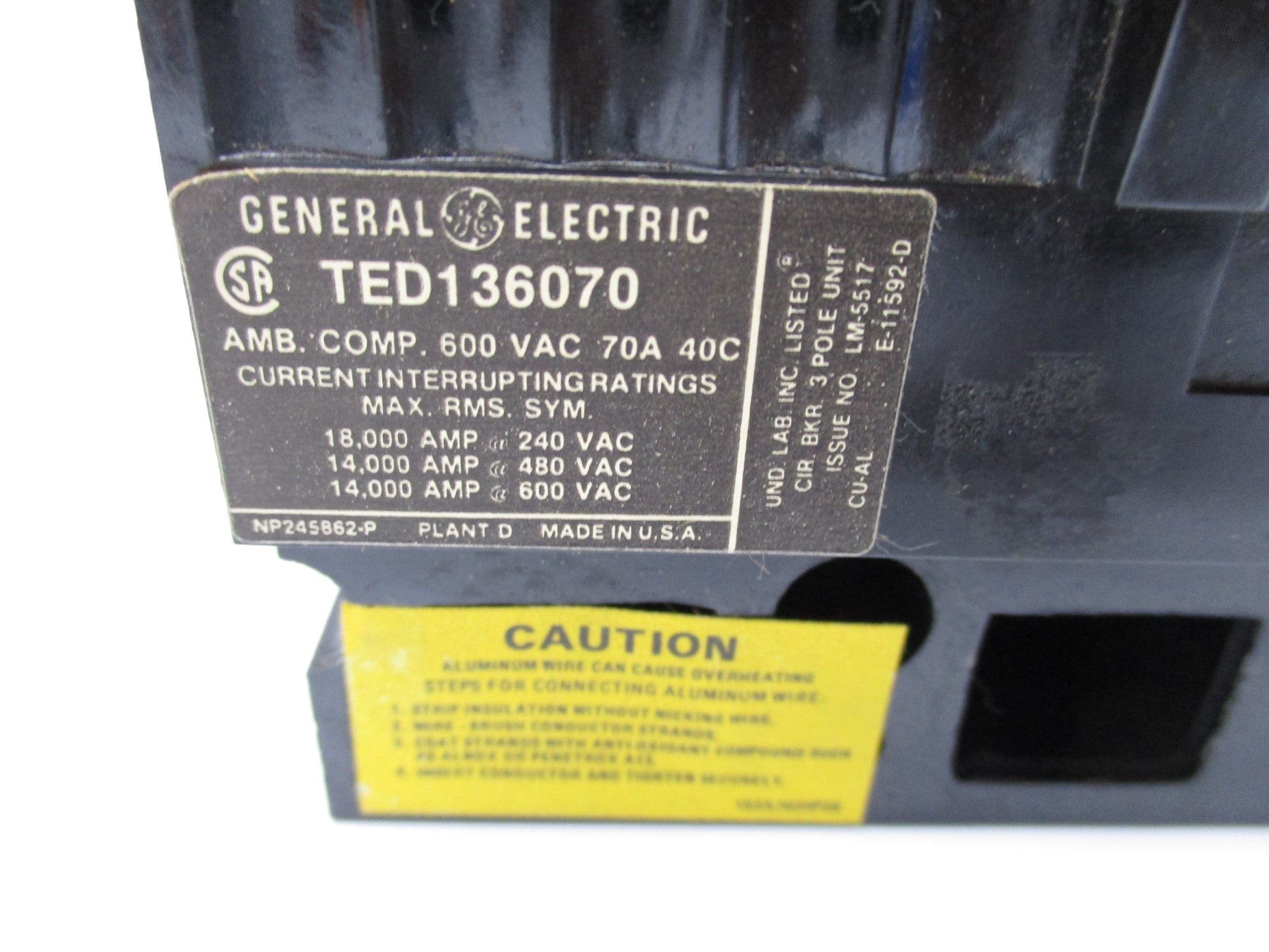 GENERAL ELECTRIC TED136070WL 70A 600VAC NSMP