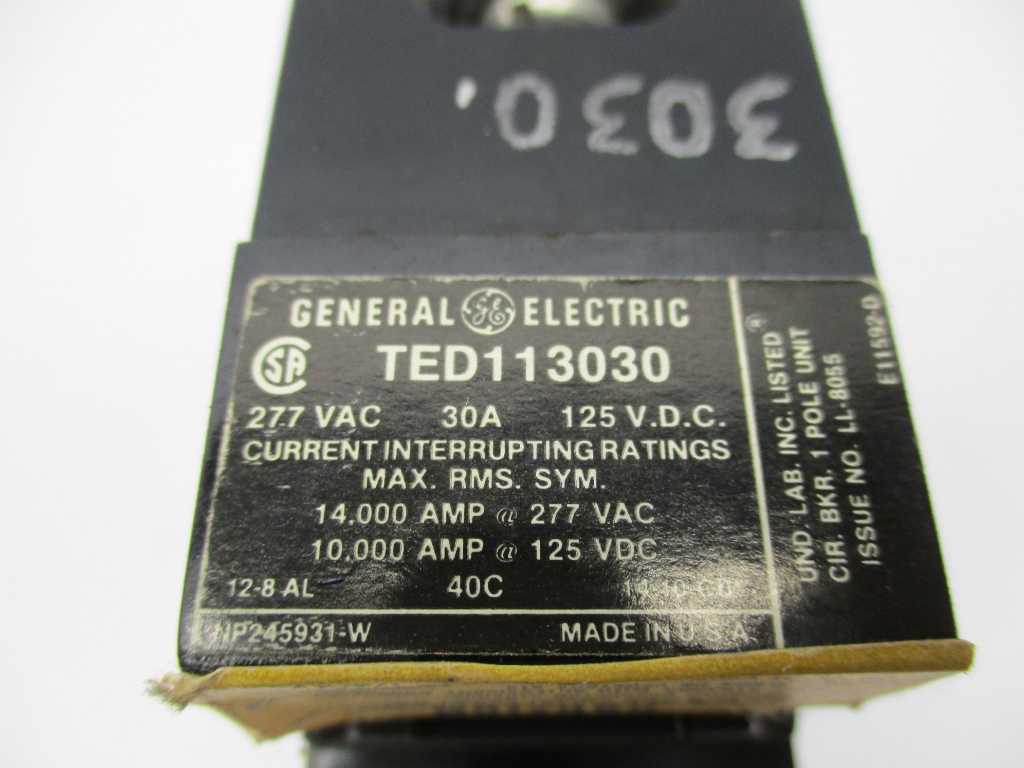 GENERAL ELECTRIC TED113030 277VAC 125VDC 30A NSNP