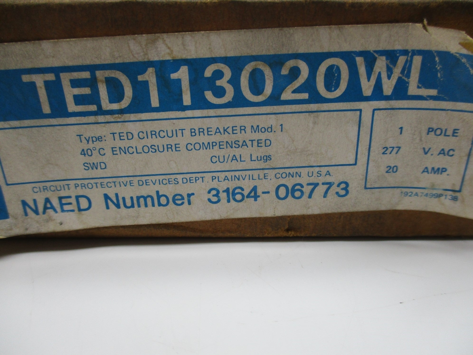 GENERAL ELECTRIC TED113020WL 277VAC 20A NSMP