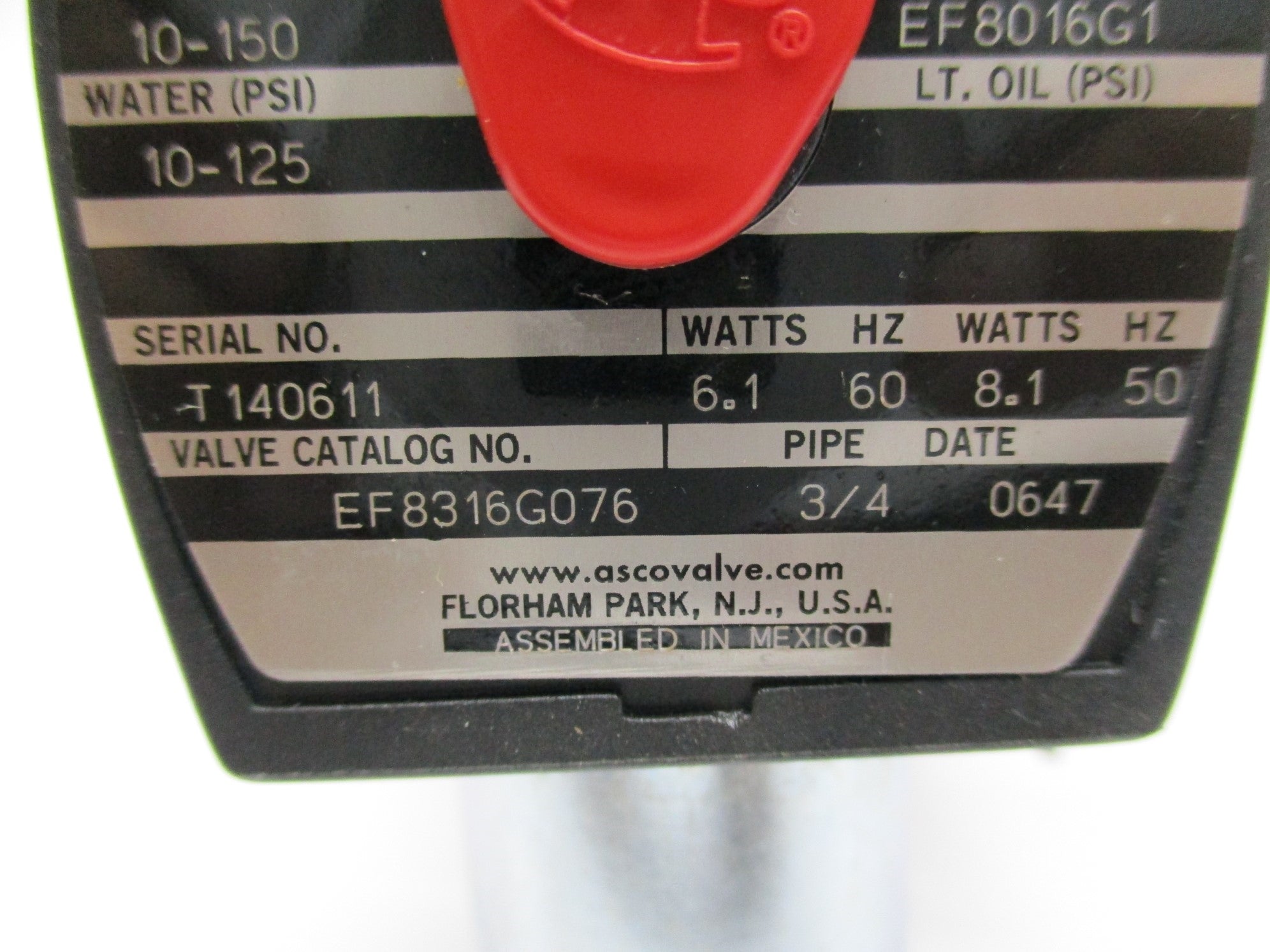 ASCO EF8316G076 110/120V 3/4" NSMP