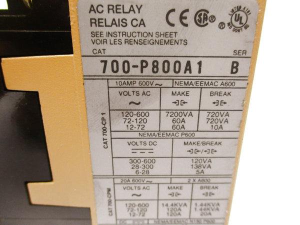 ALLEN BRADLEY 700-P800A1 SER. B 110/115-120V 10A NSNP