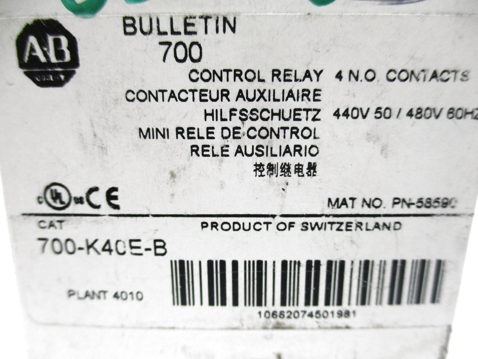 ALLEN BRADLEY 700-K40E-B SER. B 440/480V 10A (WH) NSMP