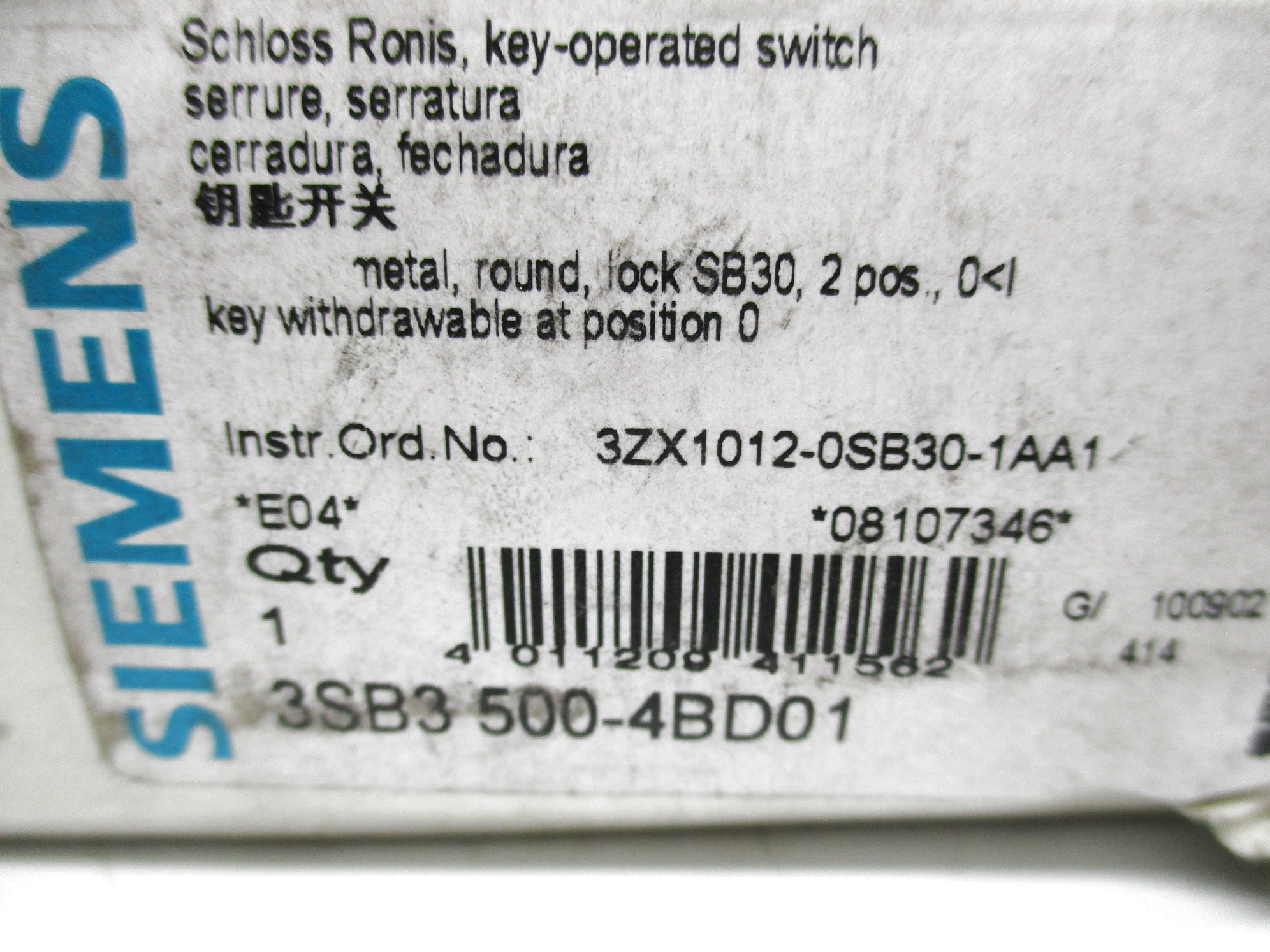 SIEMENS 3SB3500-4BD01 (W/O KEY) NSMP