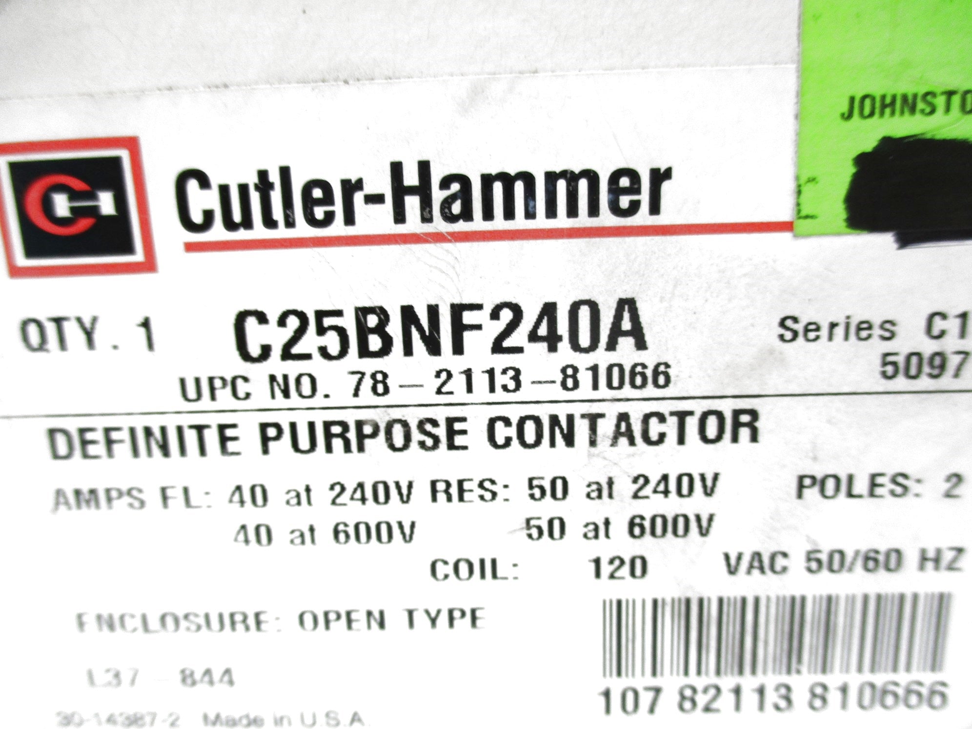 CUTLER HAMMER C25BNF240A SER. C1 120VAC NSMP