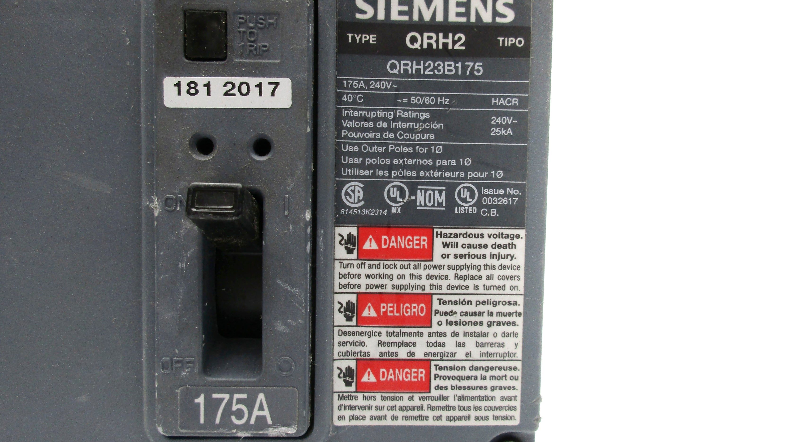 SIEMENS QRH23B175 240V 175A UNMP